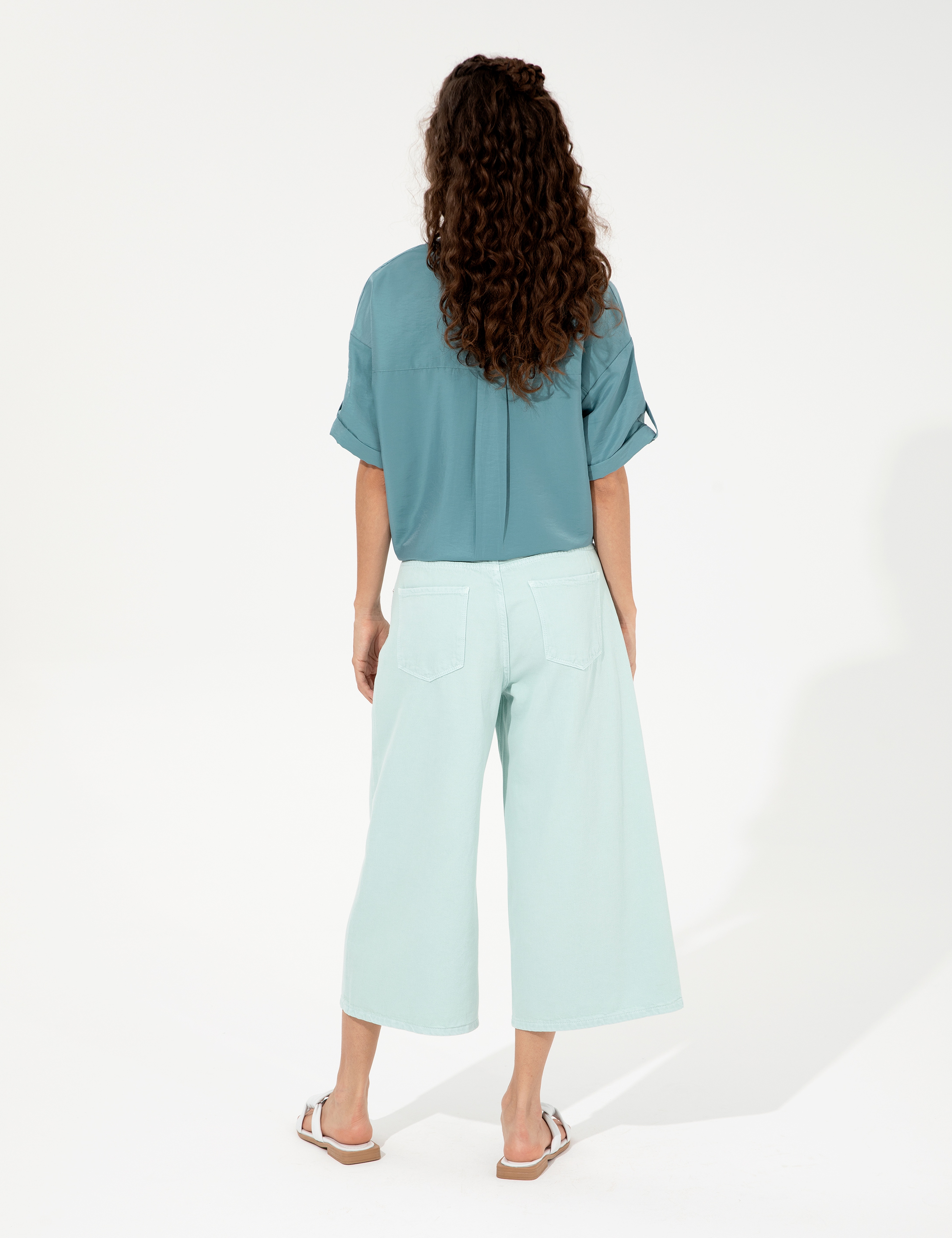 Açık Mavi Flare Cropped Pantolon