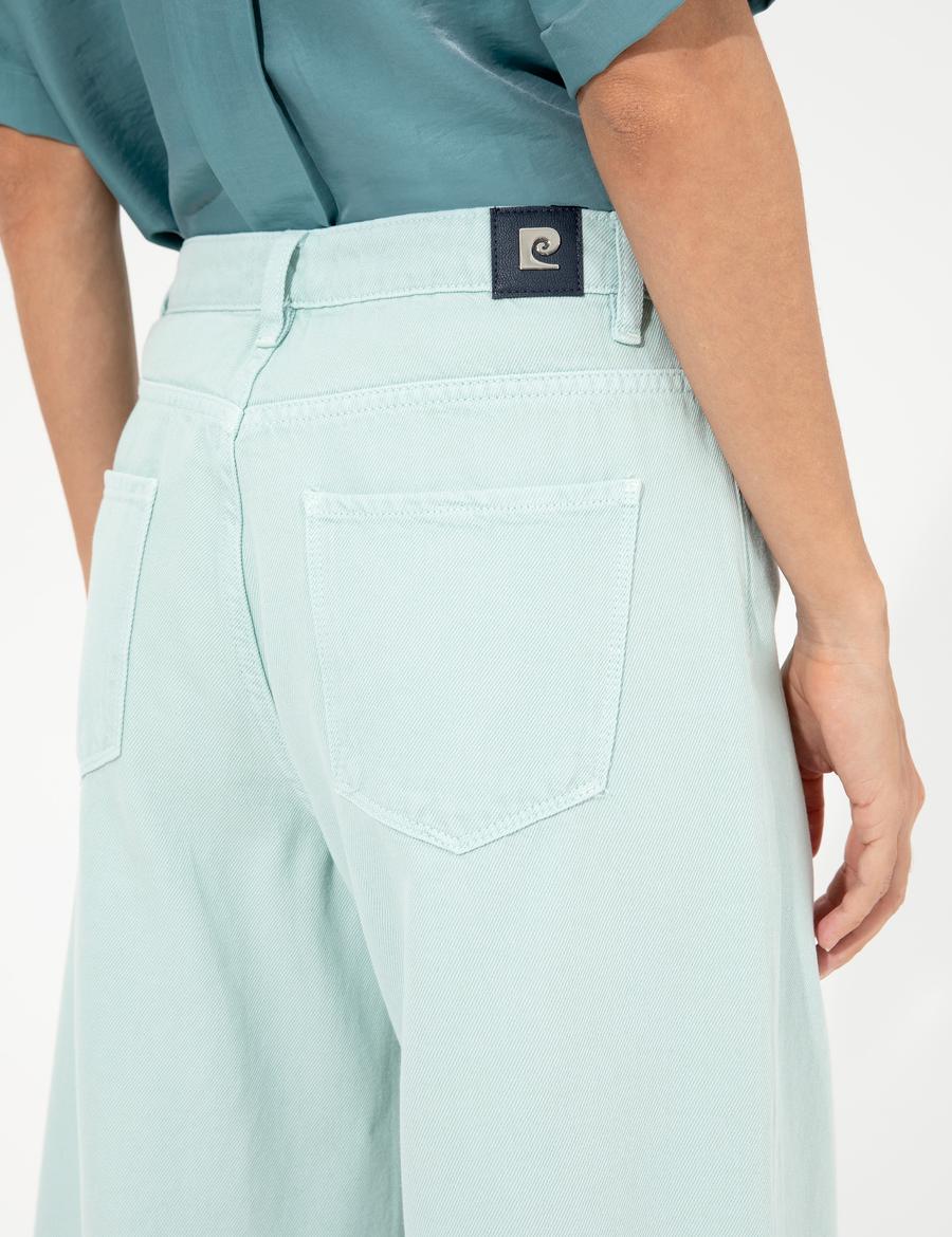 Açık Mavi Flare Cropped Kanvas Pantolon