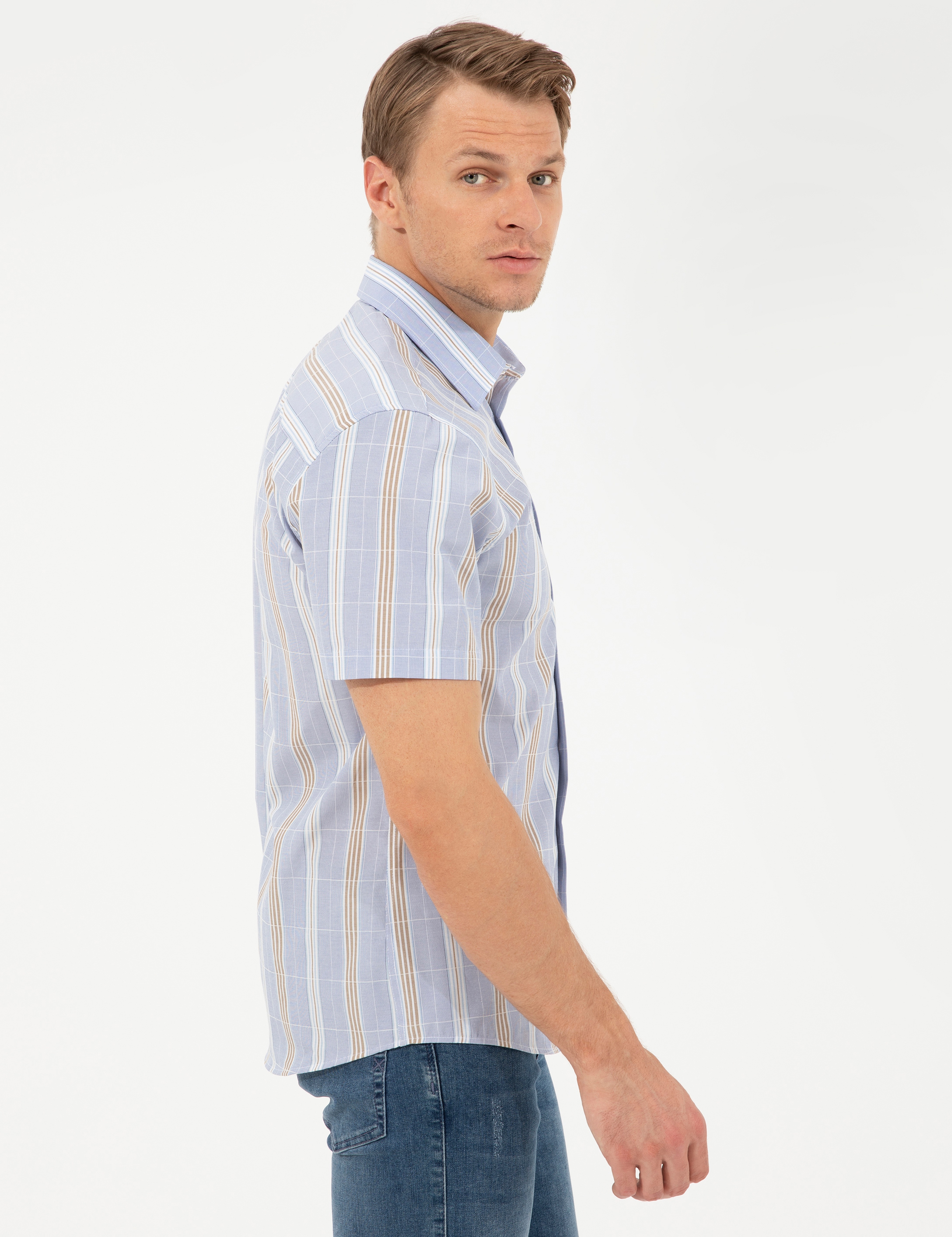 Mavi Regular Fit Kısa Kollu Gömlek - Image 3