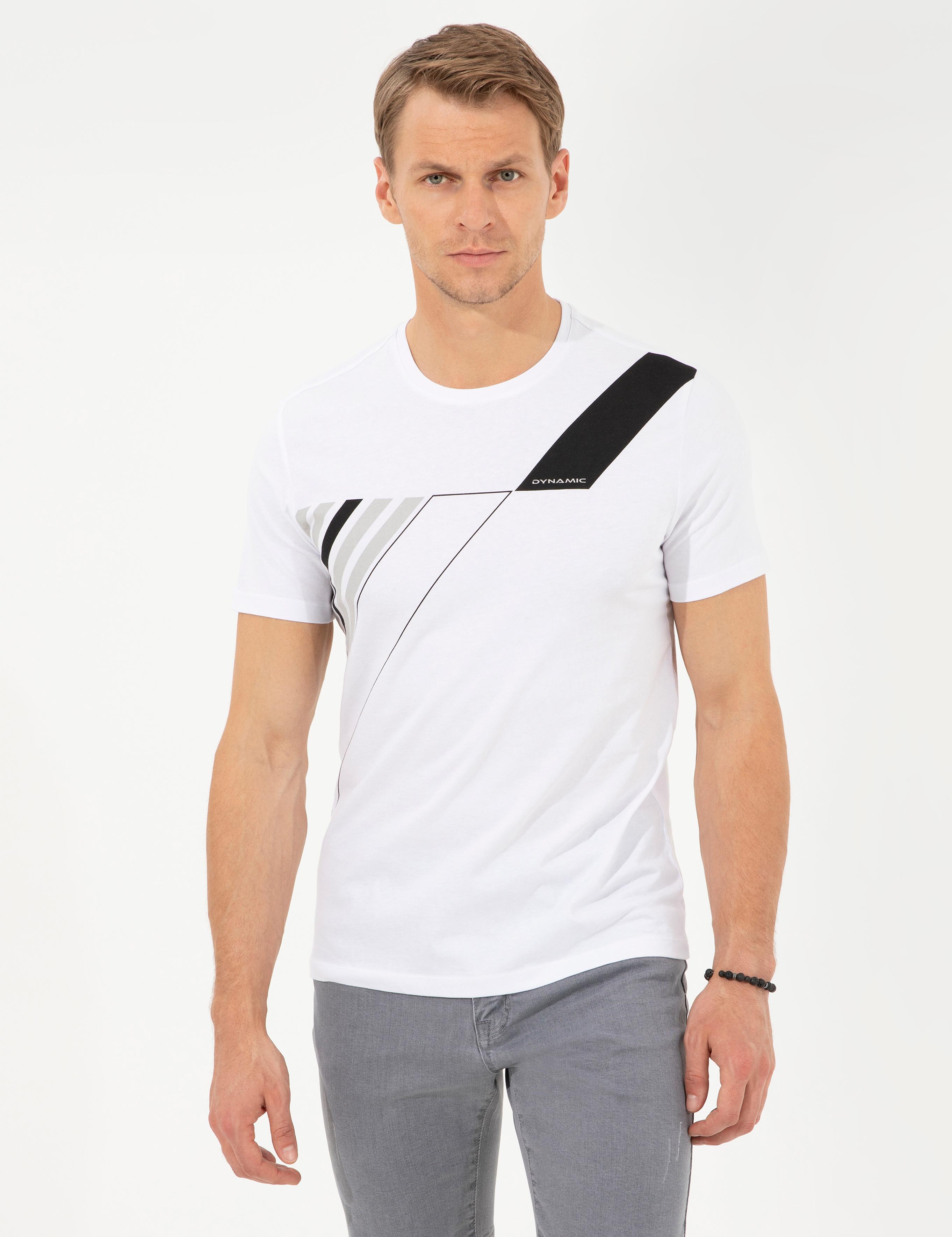 Beyaz Slim Fit Bisiklet Yaka Tişört