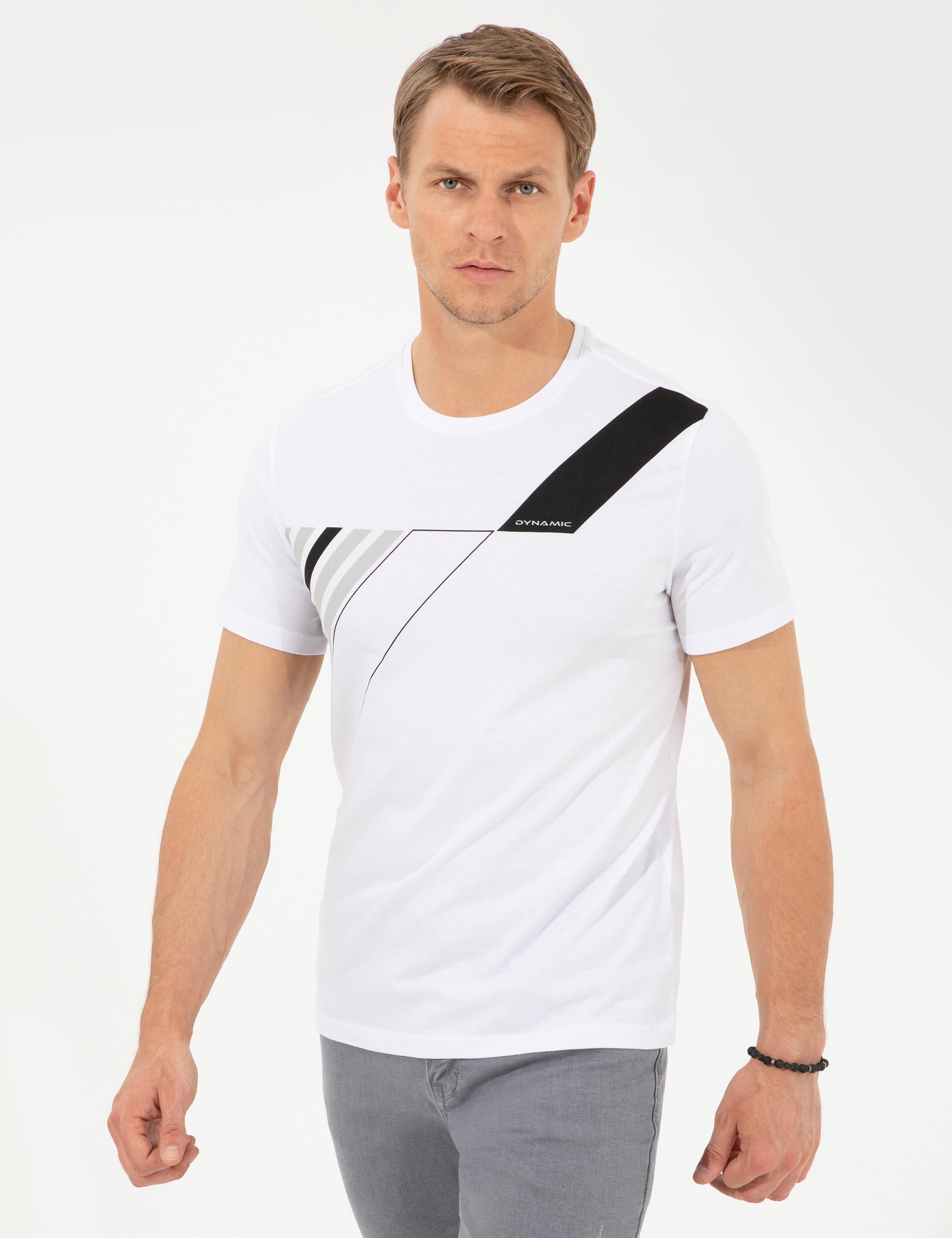 Beyaz Slim Fit Bisiklet Yaka Tişört