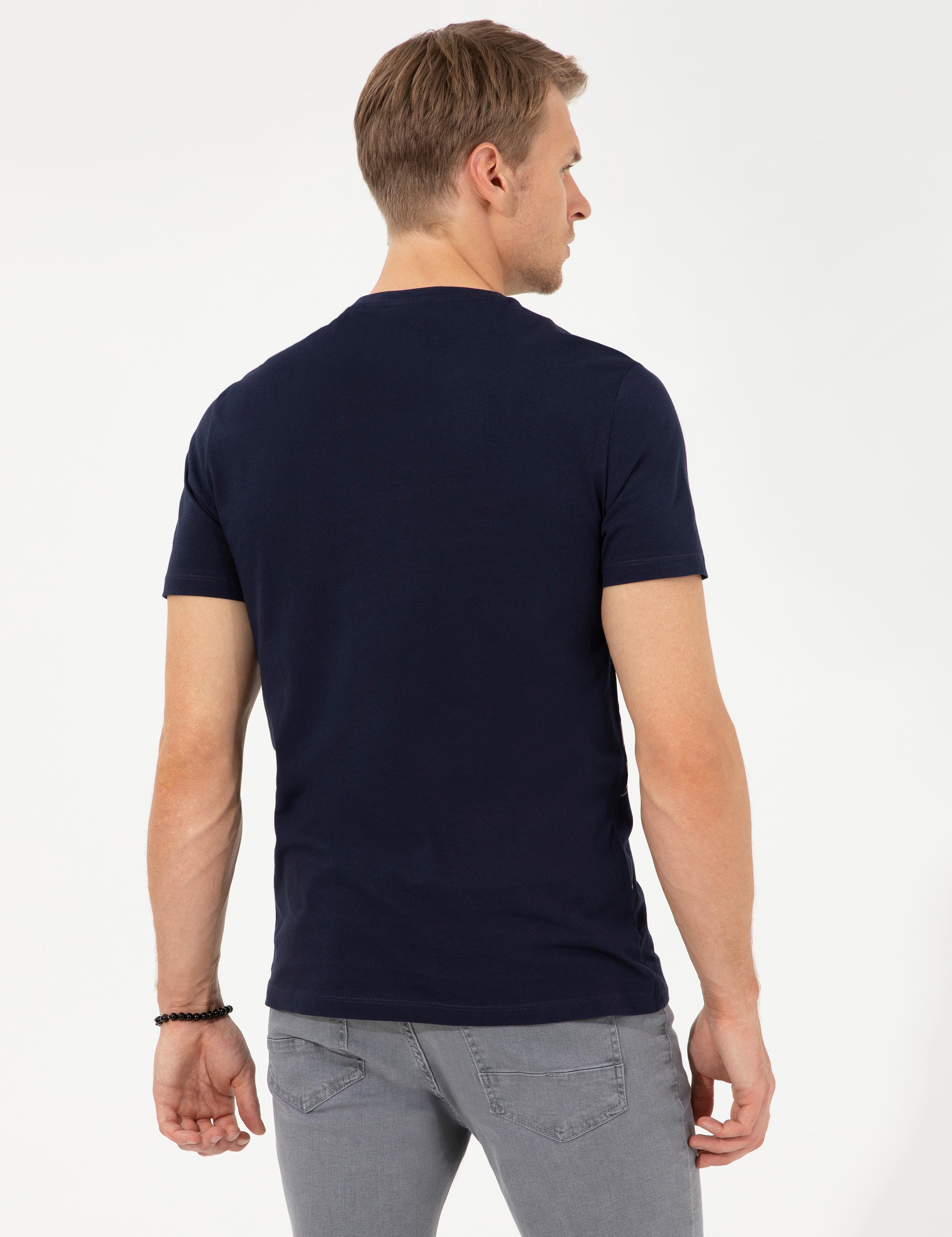 Lacivert Slim Fit Bisiklet Yaka Tişört