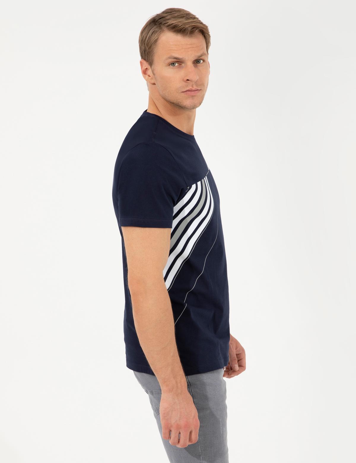 Lacivert Slim Fit Bisiklet Yaka Tişört - 50254027017