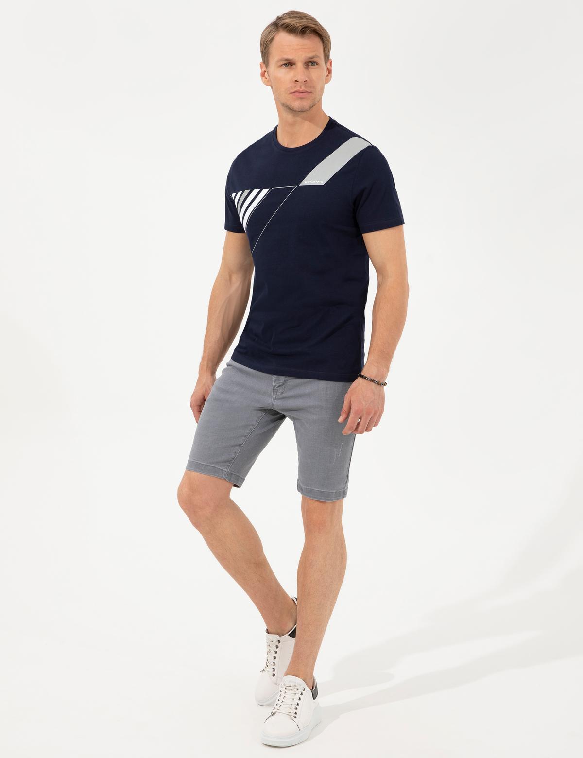 Lacivert Slim Fit Bisiklet Yaka Tişört - 50254027017