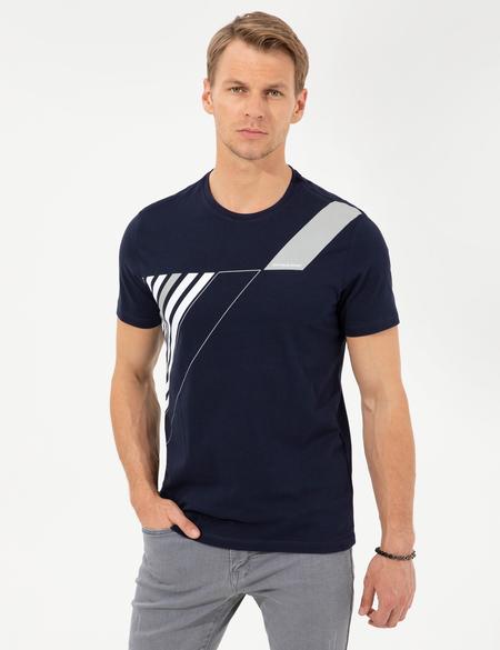 Lacivert Slim Fit Bisiklet Yaka Tişört - 50254027017