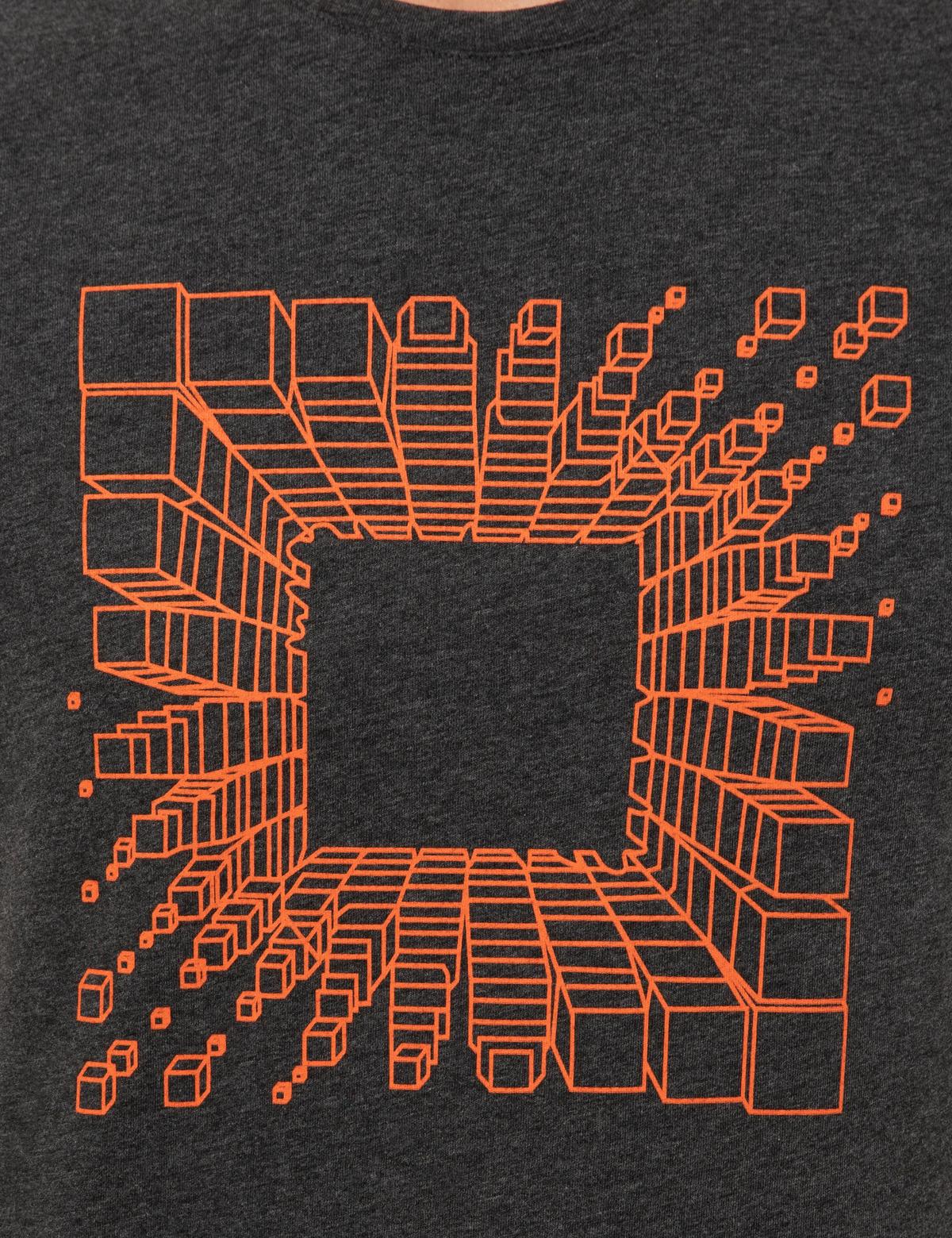 Antrasit Melanj Slim Fit Baskılı Bisiklet Yaka Tişört - 50253509027