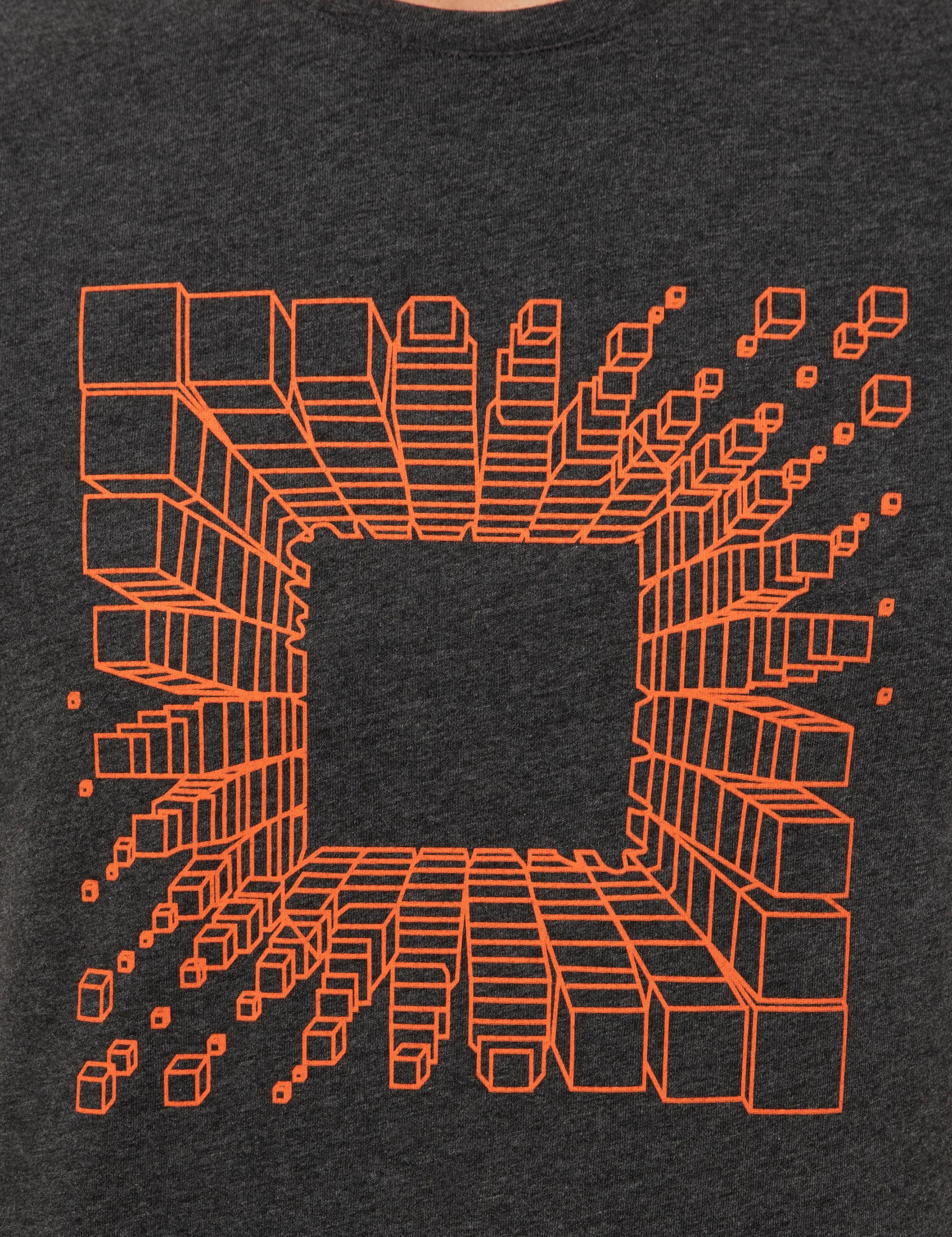 Antrasit Melanj Slim Fit Baskılı Bisiklet Yaka Tişört