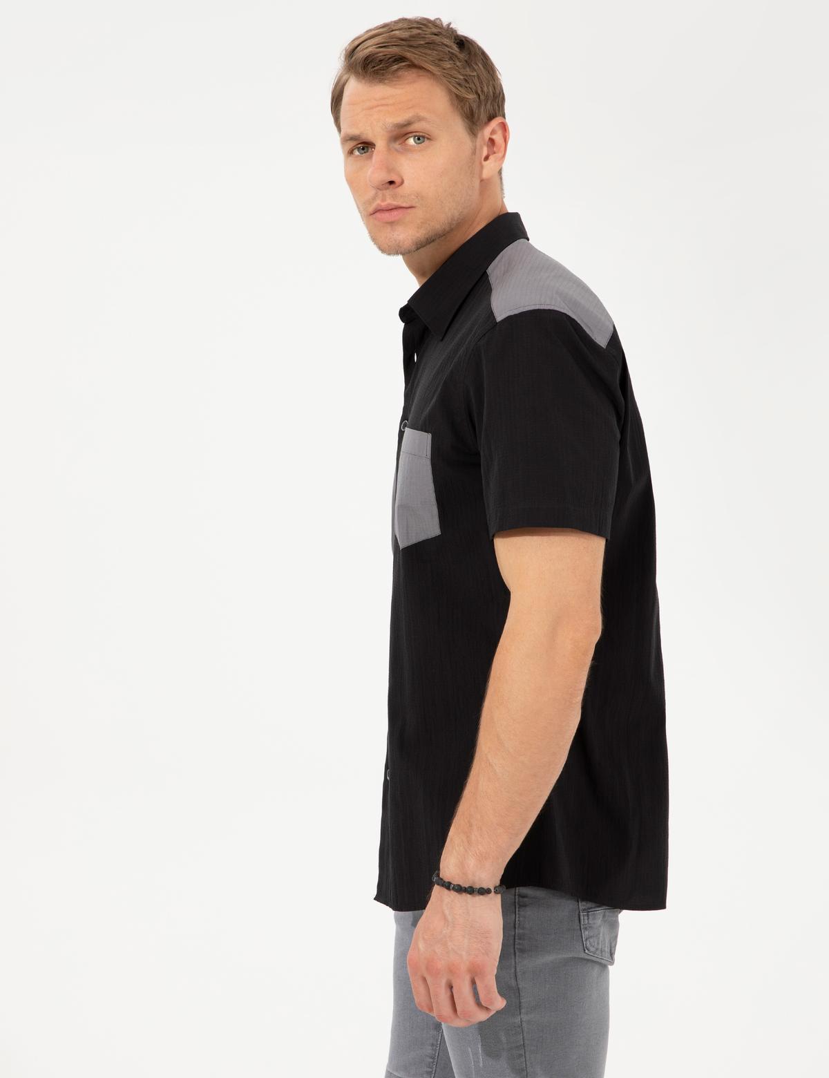 Siyah Regular Fit Kısa Kollu Gömlek - 50249485019