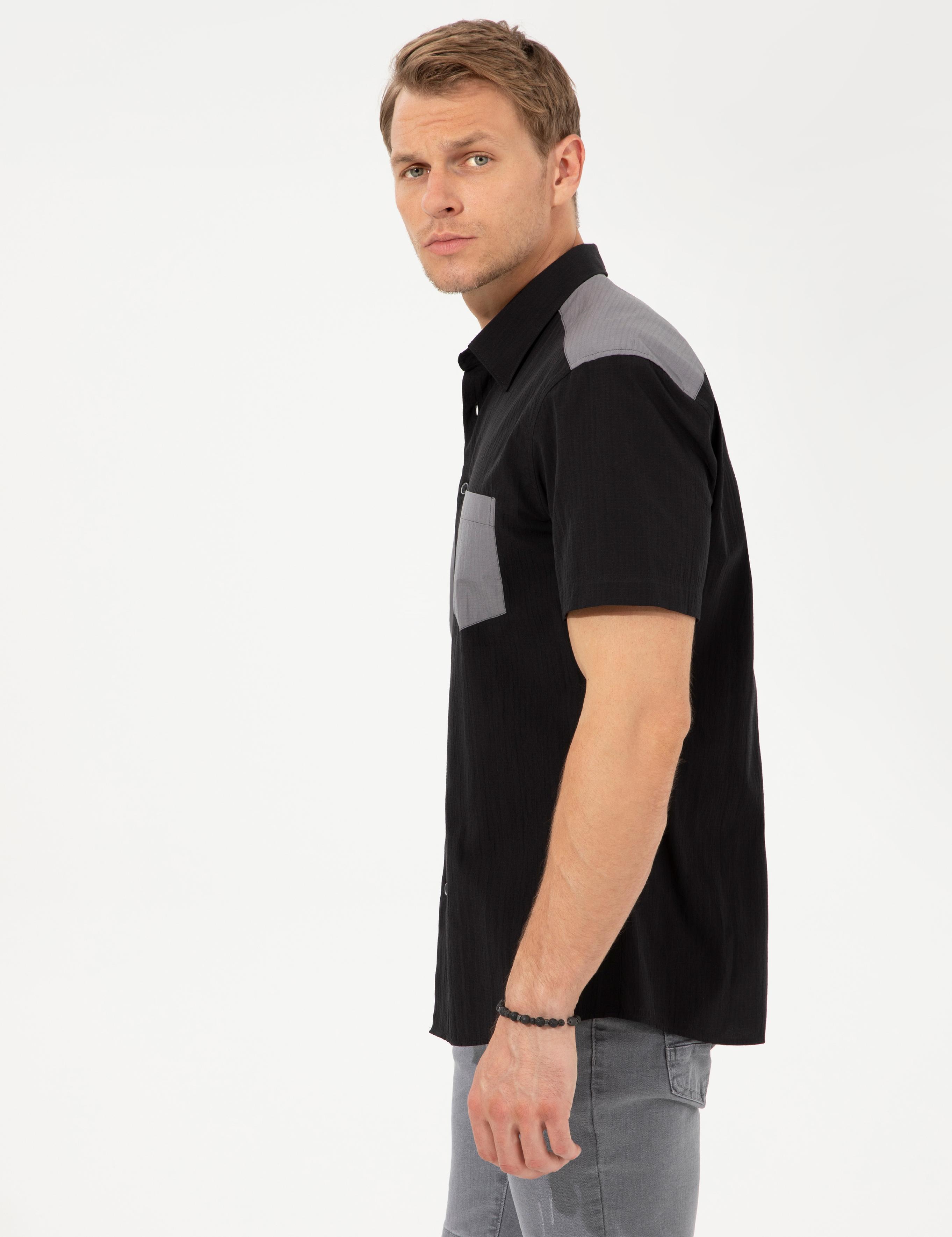 Siyah Regular Fit Kısa Kollu Gömlek