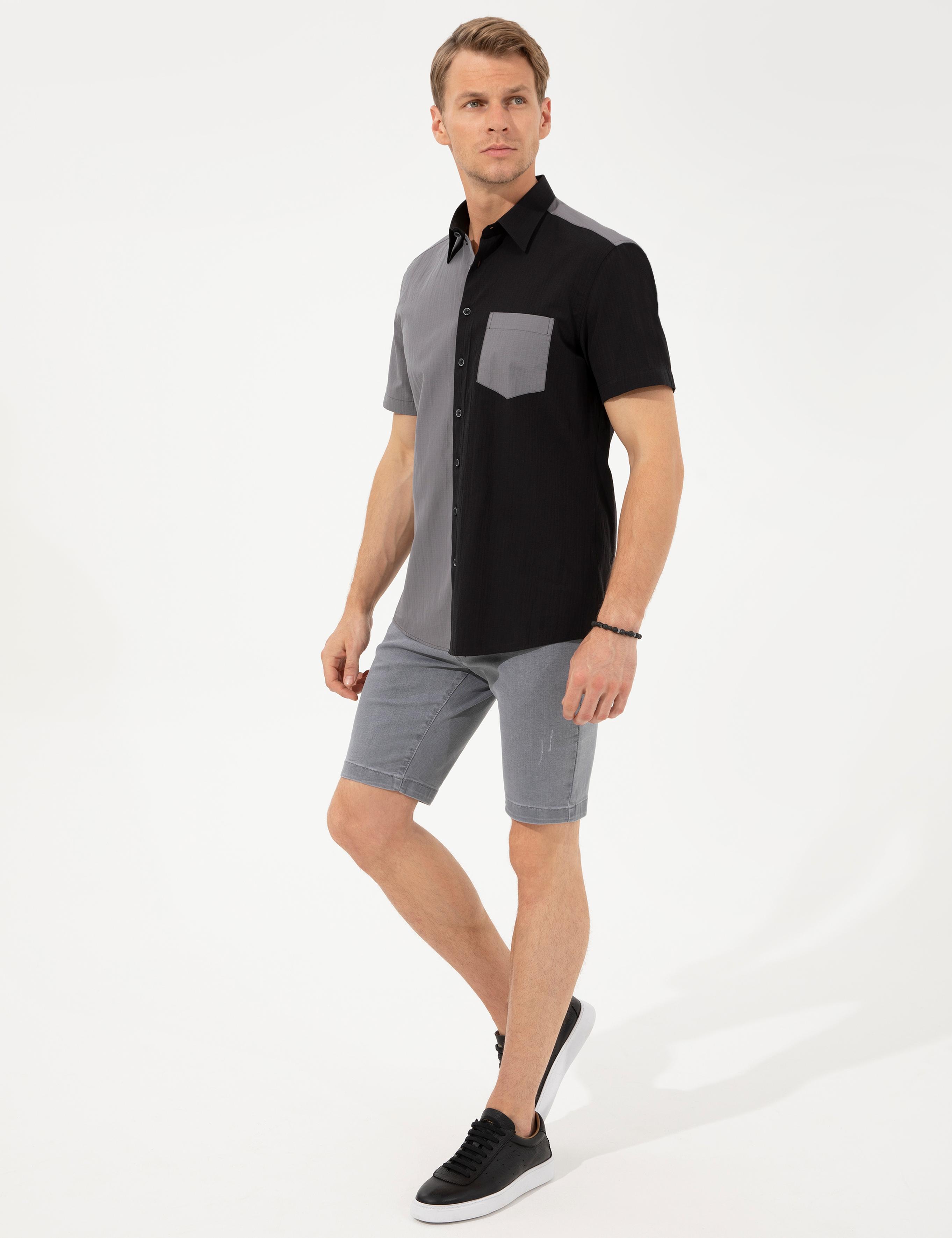 Siyah Regular Fit Kısa Kollu Gömlek