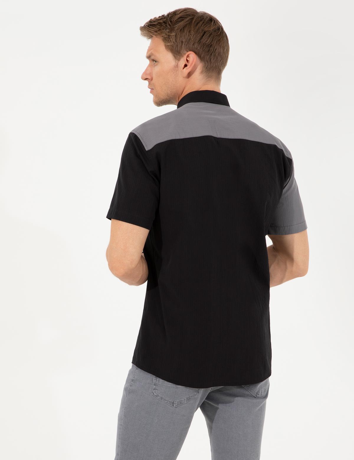 Siyah Regular Fit Kısa Kollu Gömlek - 50249485019