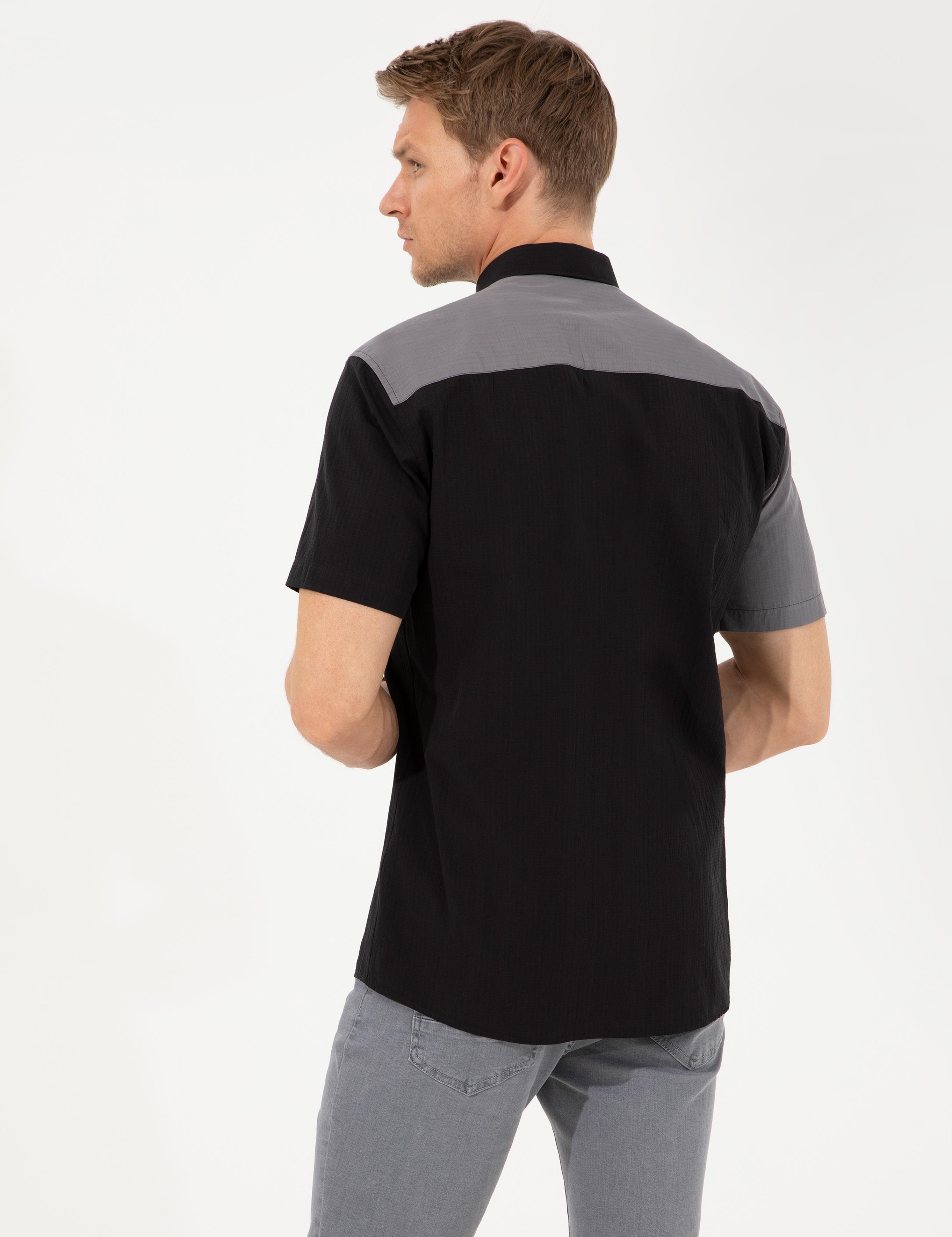 Siyah Regular Fit Kısa Kollu Gömlek