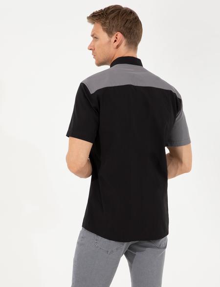 Siyah Regular Fit Kısa Kollu Gömlek - 50249485019