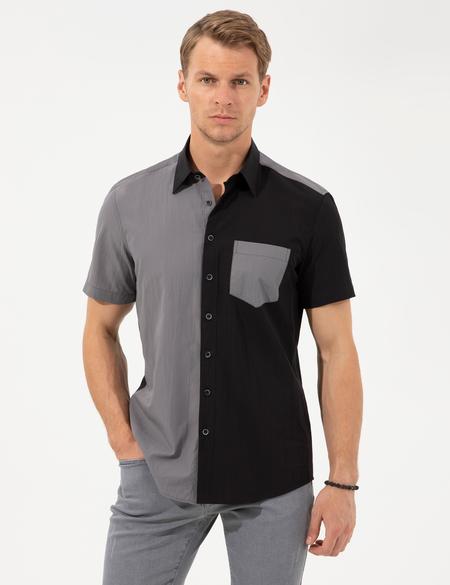 Siyah Regular Fit Kısa Kollu Gömlek - 50249485019