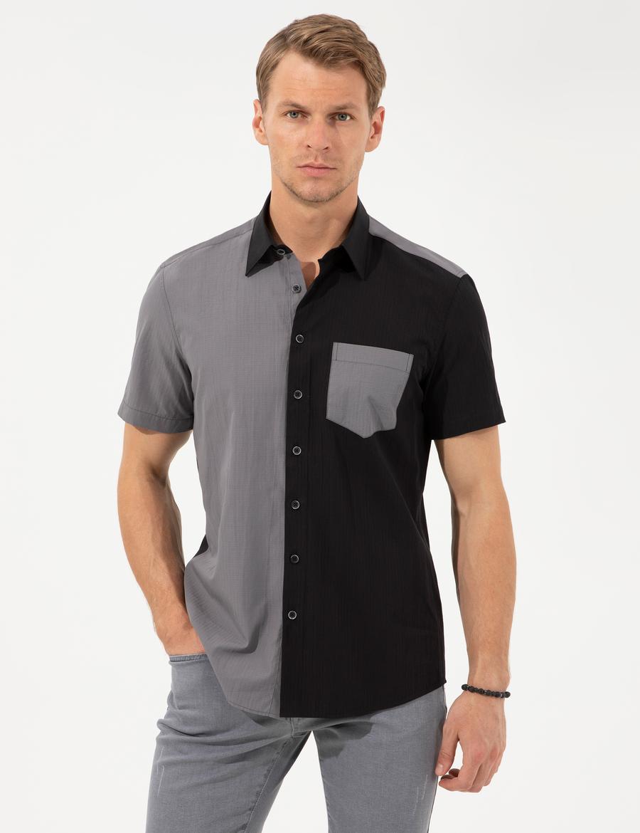Siyah Regular Fit Kısa Kollu Gömlek
