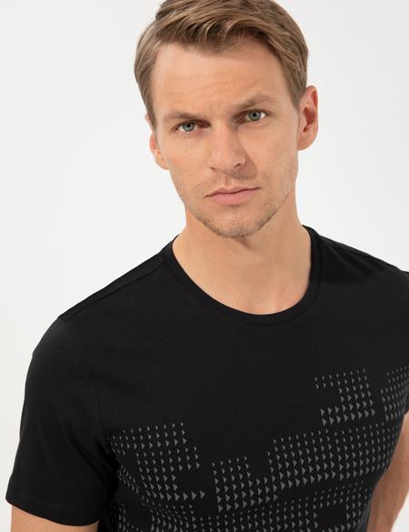 Siyah Slim Fit Bisiklet Yaka Tişört - 50252890003