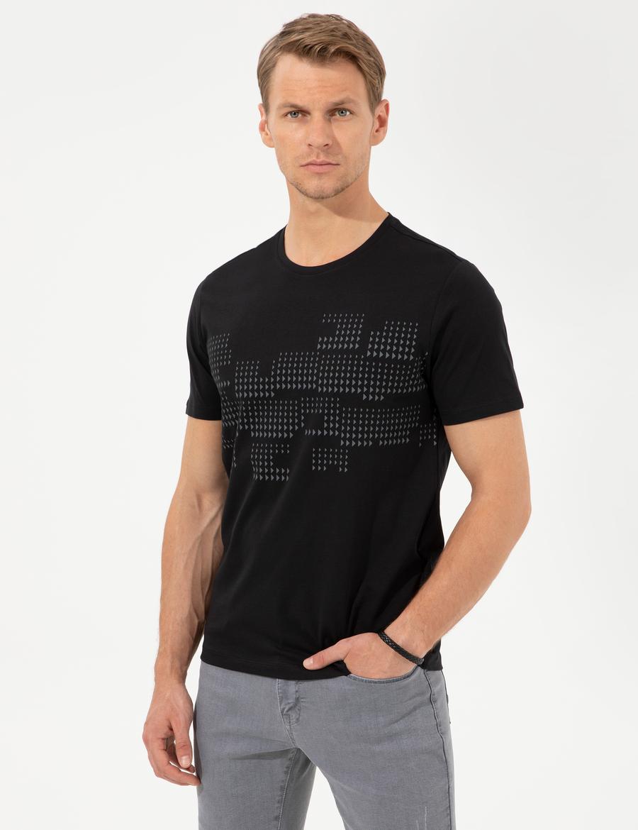 Siyah Slim Fit Bisiklet Yaka Tişört