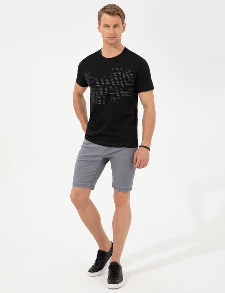 Siyah Slim Fit Bisiklet Yaka Tişört - 50252890003