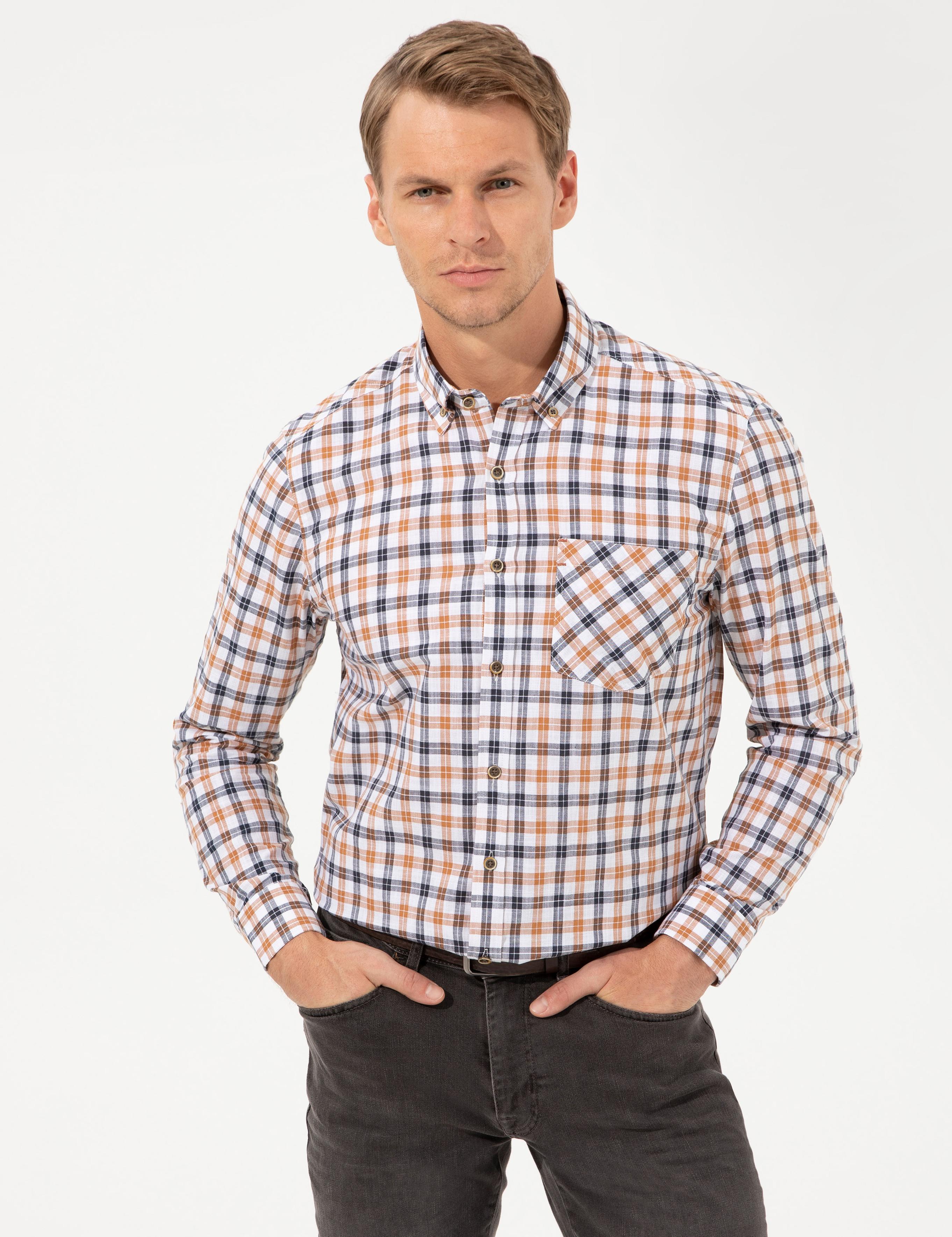 Turuncu Regular Fit Uzun Kollu Gömlek