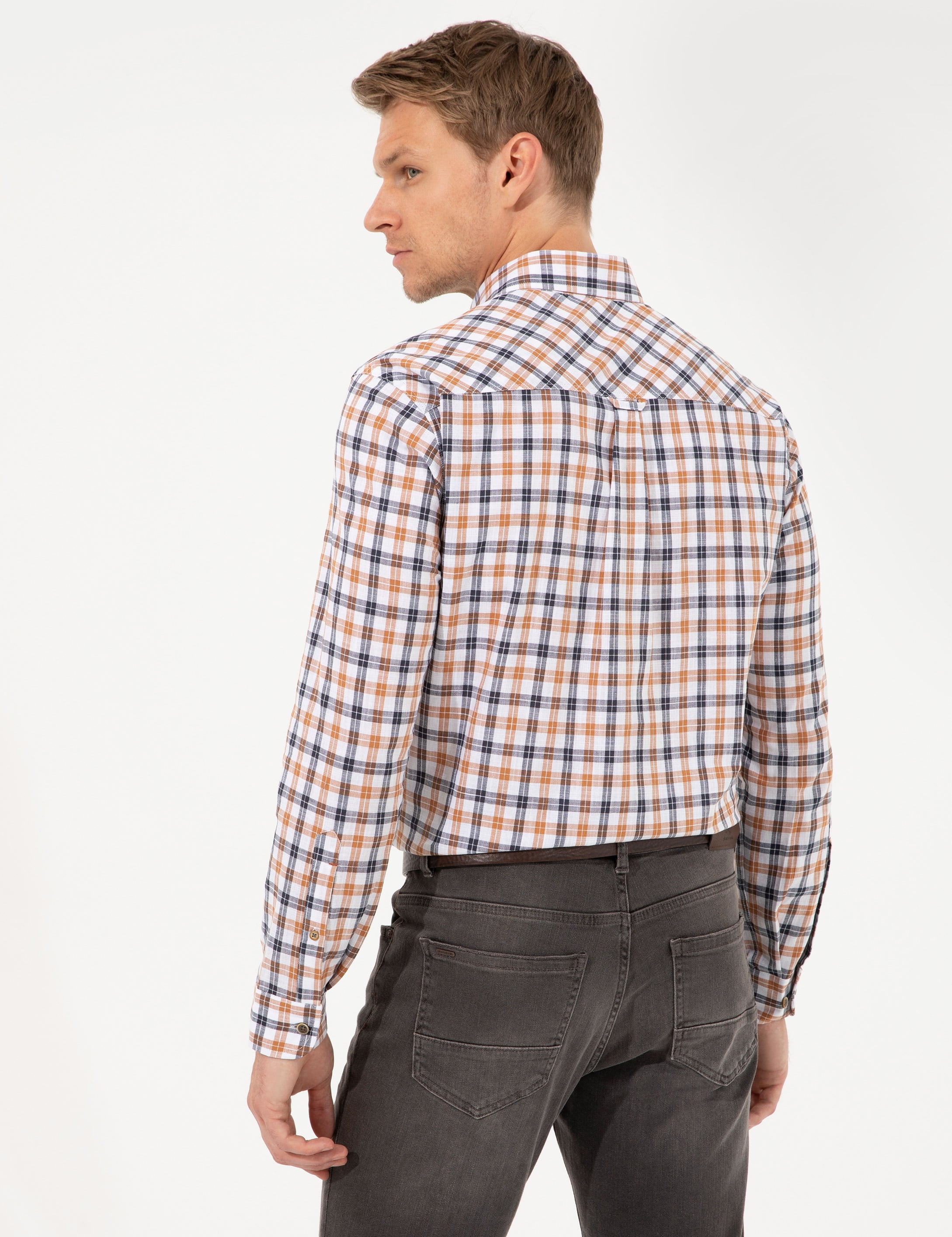 Turuncu Regular Fit Uzun Kollu Gömlek - Image 5