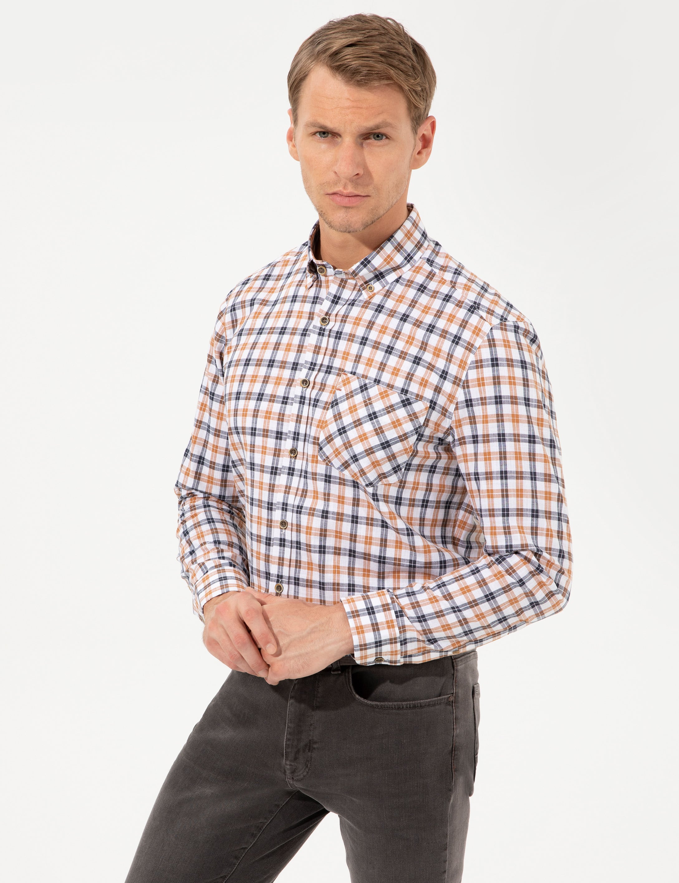 Pierre Cardin Turuncu Regular Fit Uzun Kollu Gömlek görsel 3