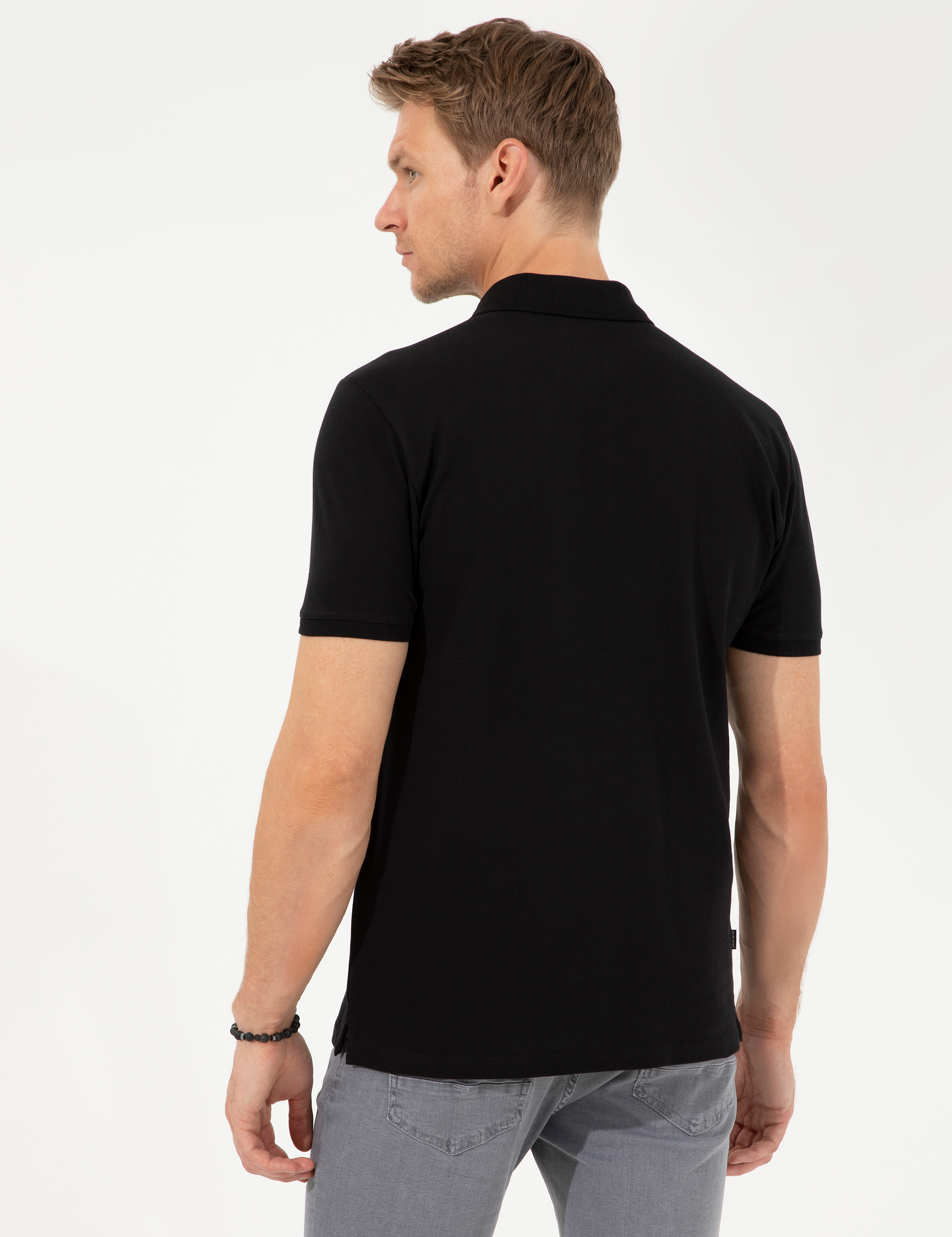 Siyah Slim Fit Polo Yaka Tişört - Image 5