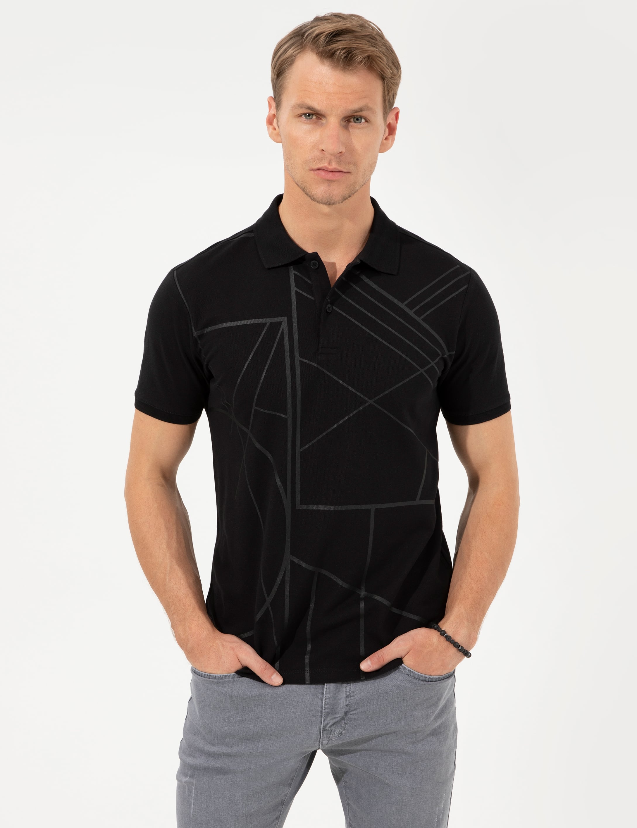 Siyah Slim Fit Polo Yaka Tişört