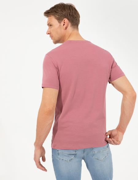 Gül Kurusu Slim Fit Baskılı Bisiklet Yaka Tişört - 50253509006