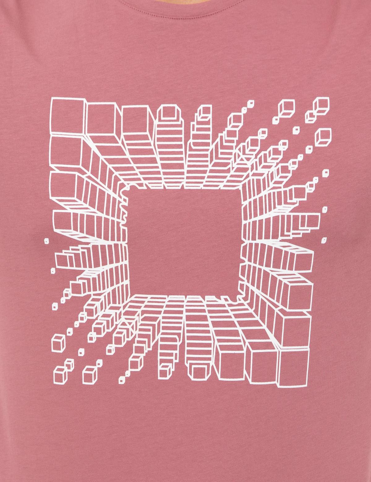 Gül Kurusu Slim Fit Baskılı Bisiklet Yaka Tişört - 50253509006