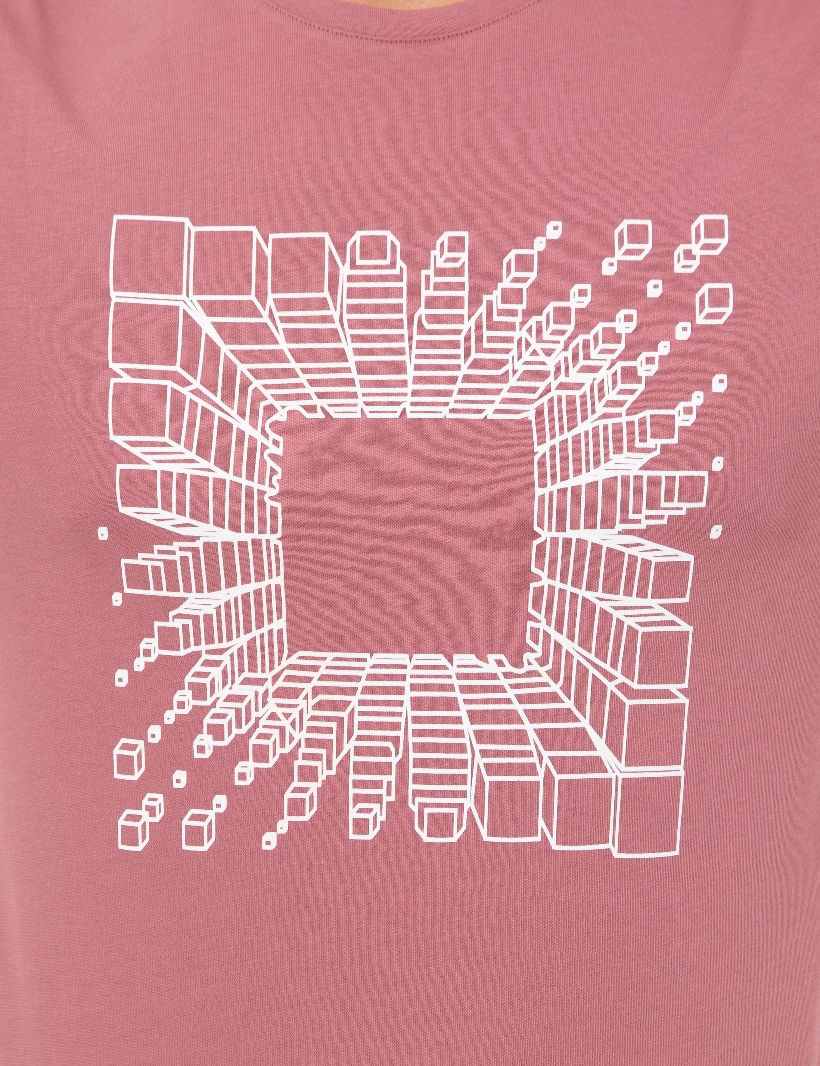 Gül Kurusu Slim Fit Baskılı Bisiklet Yaka Tişört