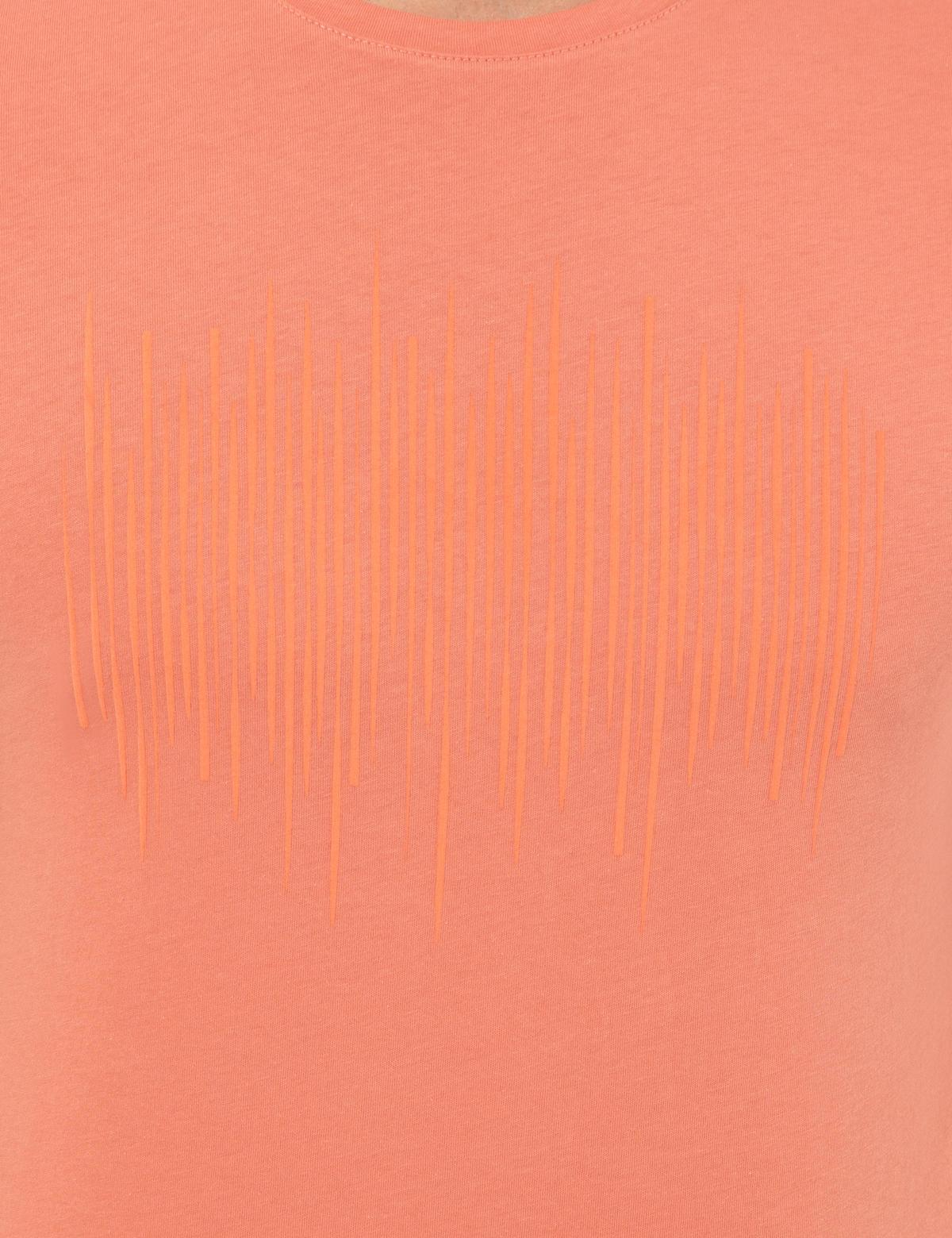 Coral Slim Fit Çizgi Baskılı Bisiklet Yaka Tişört - 50253508014