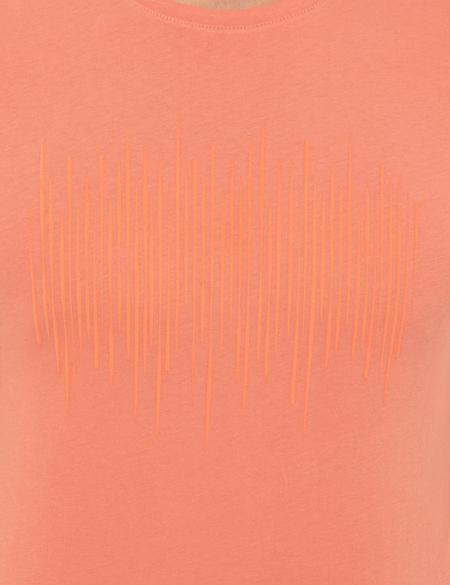Coral Slim Fit Çizgi Baskılı Bisiklet Yaka Tişört - 50253508014