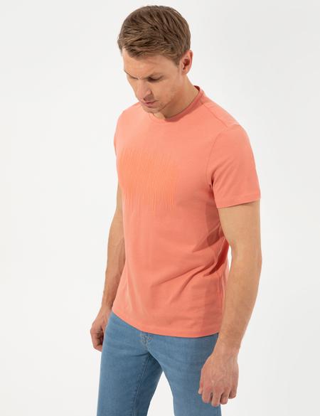 Coral Slim Fit Çizgi Baskılı Bisiklet Yaka Tişört - 50253508014