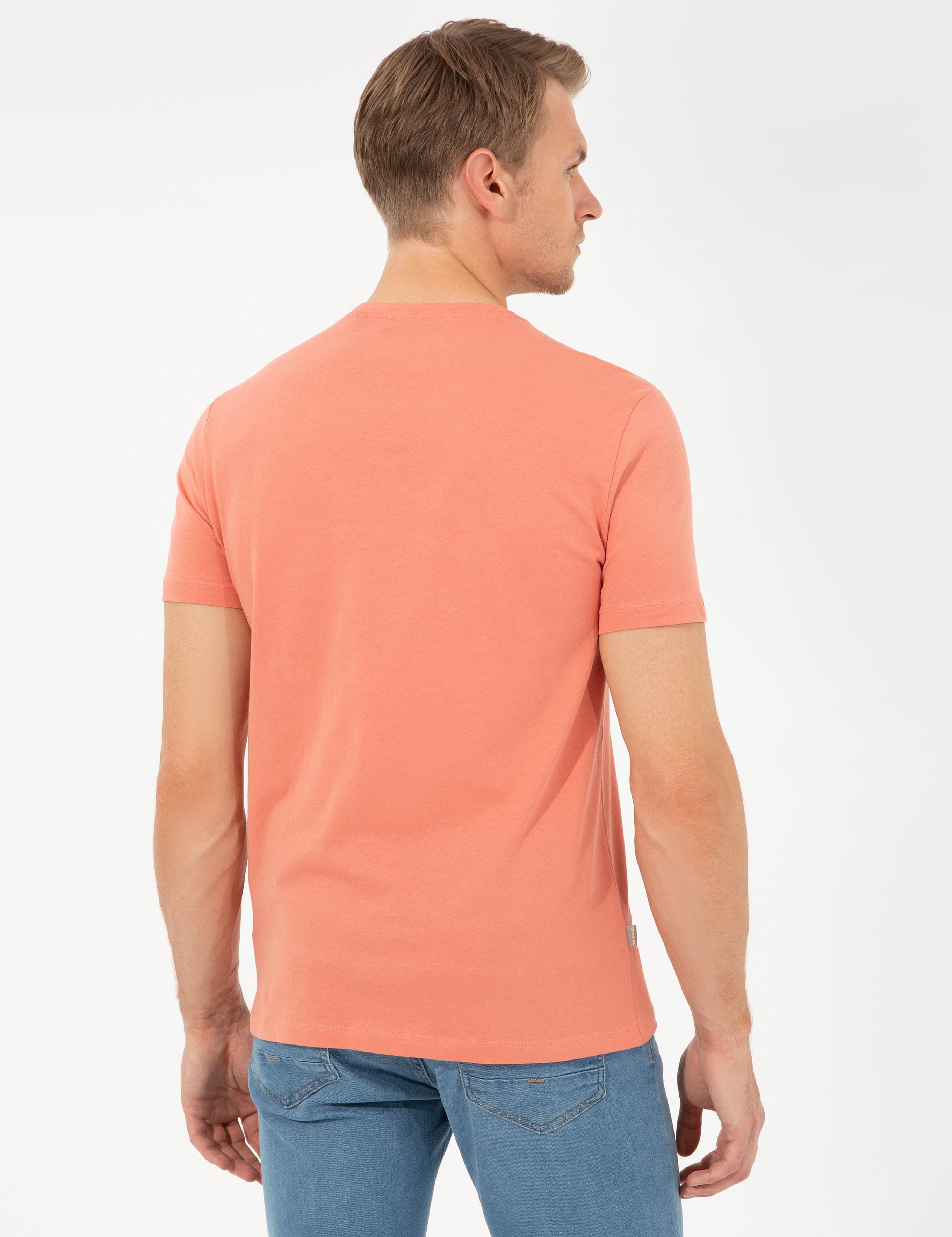 Coral Slim Fit Çizgi Baskılı Bisiklet Yaka Tişört