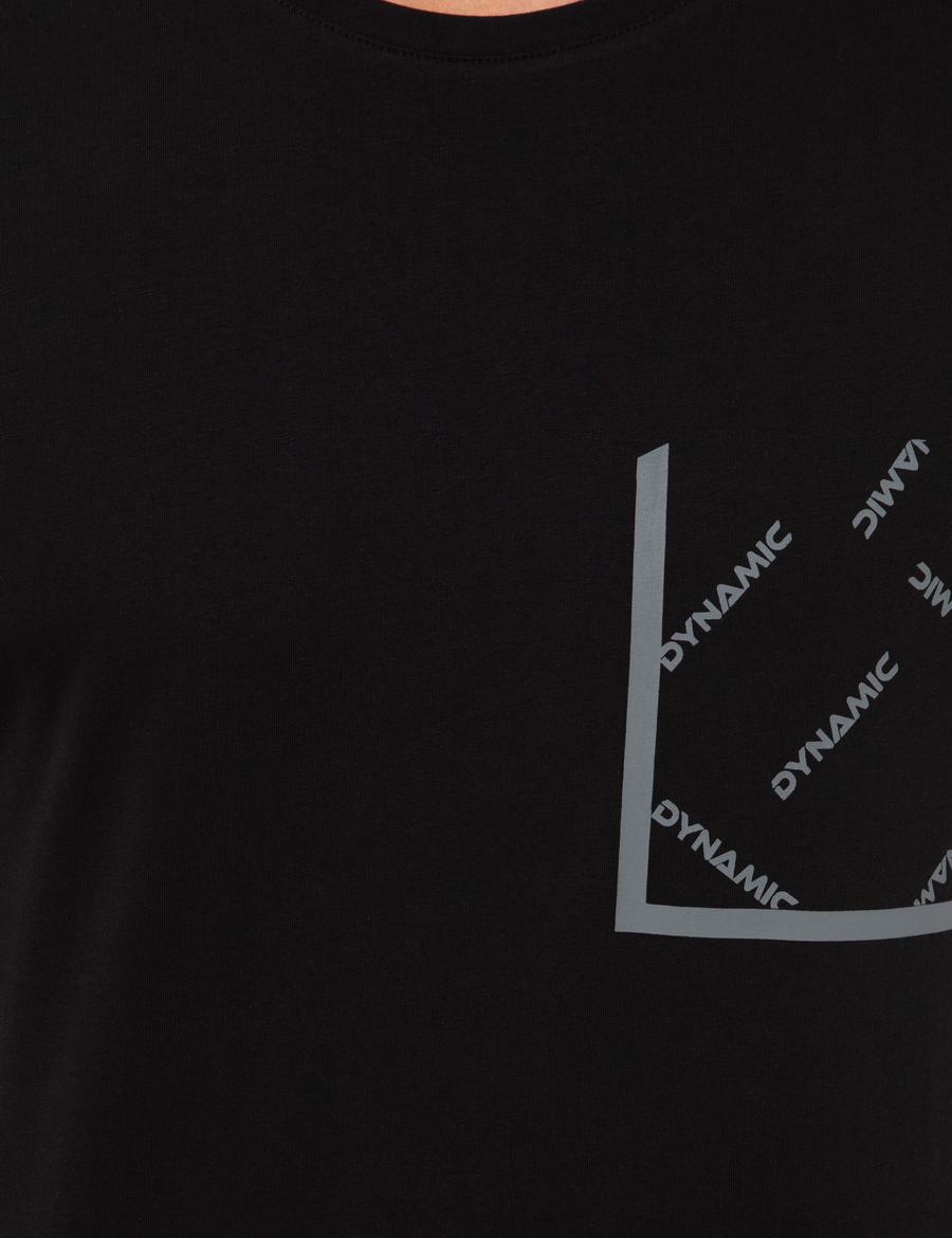 Siyah Comfort Fit Dynamic Baskılı Bisiklet Yaka Tişört