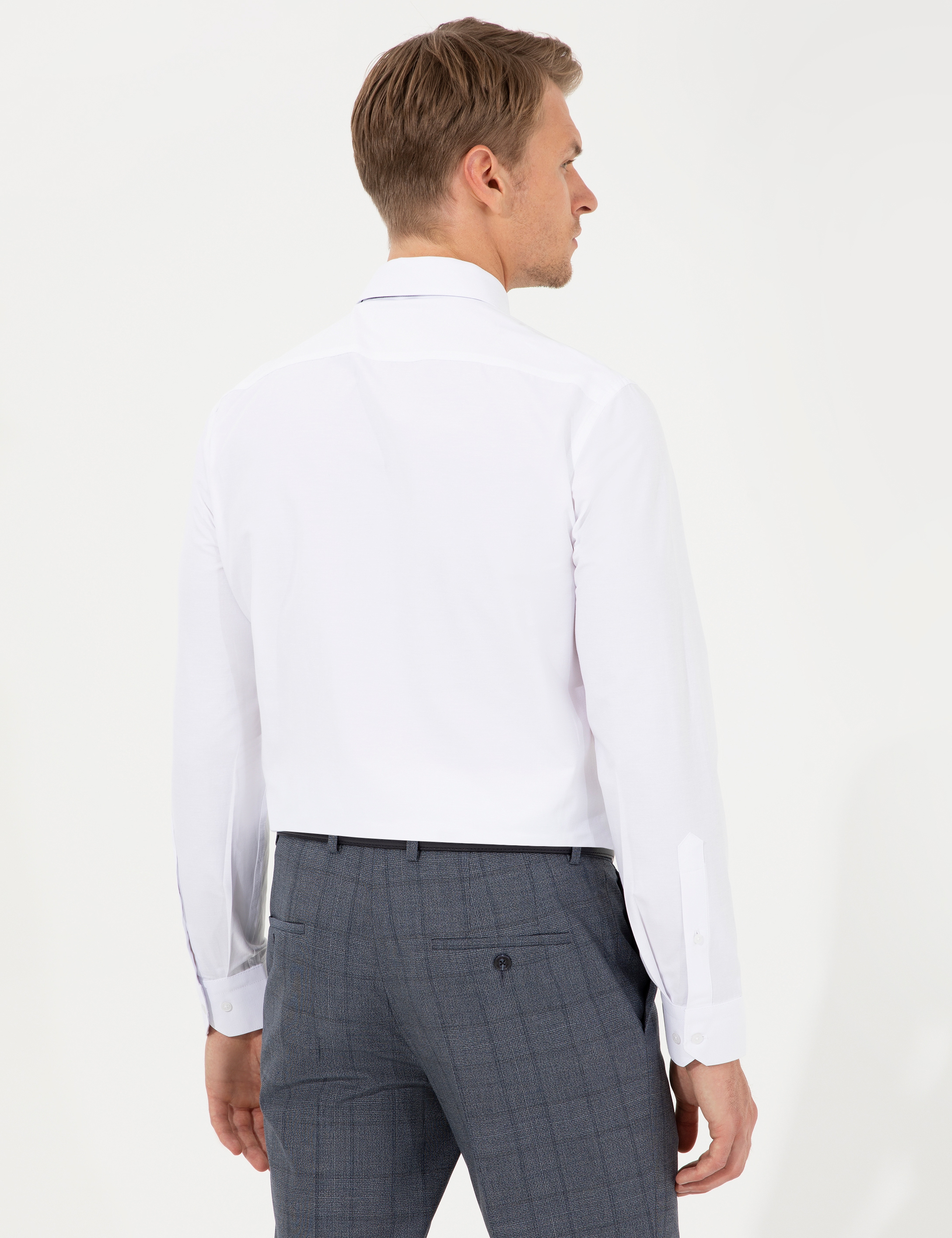 Beyaz Slim Fit Uzun Kollu Klasik Gömlek - Image 5