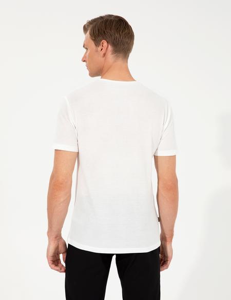 Ekru Slim Fit Bisiklet Yaka Tişört - 50249894003