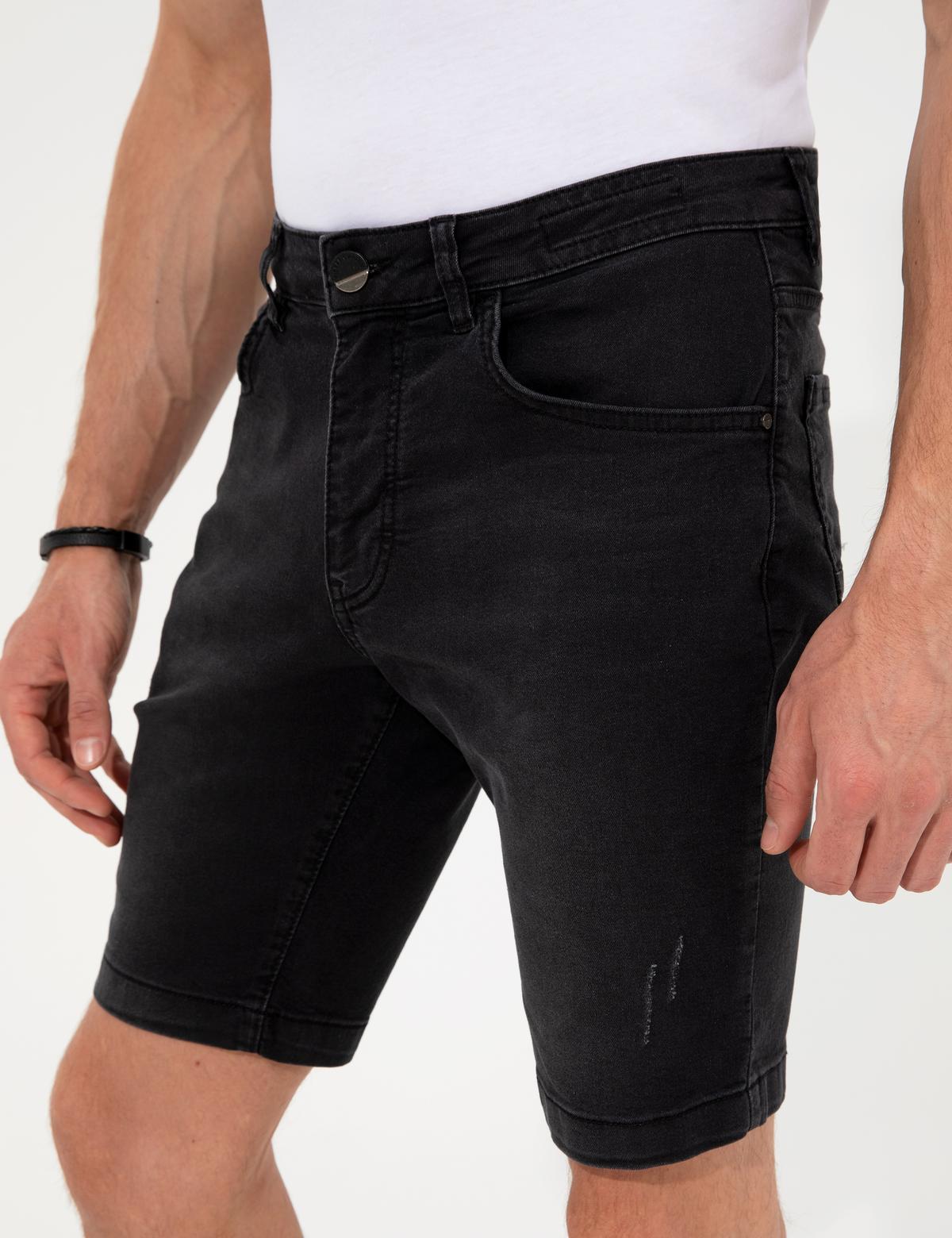 Siyah Slim Fit Jean Şort - 50251534017