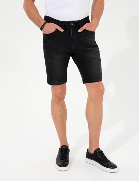 Siyah Slim Fit Jean Şort - 50251534017
