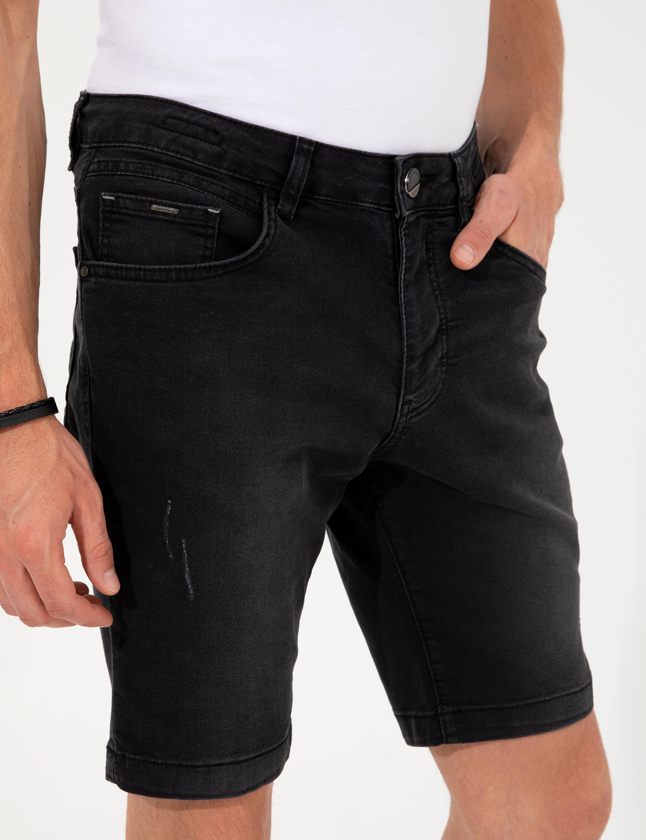 Siyah Slim Fit Jean Şort