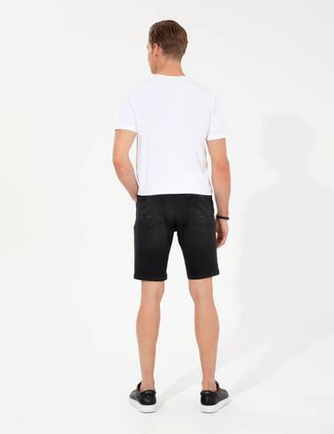 Siyah Slim Fit Jean Şort