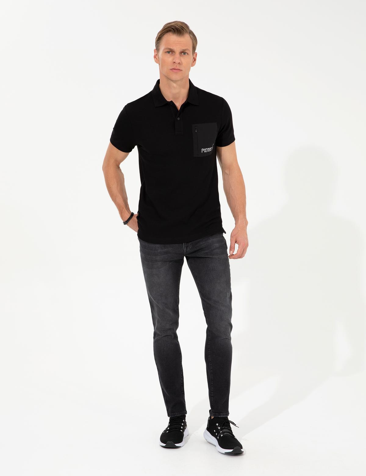 Siyah Slim Fit Polo Yaka Tişört - 50249856003