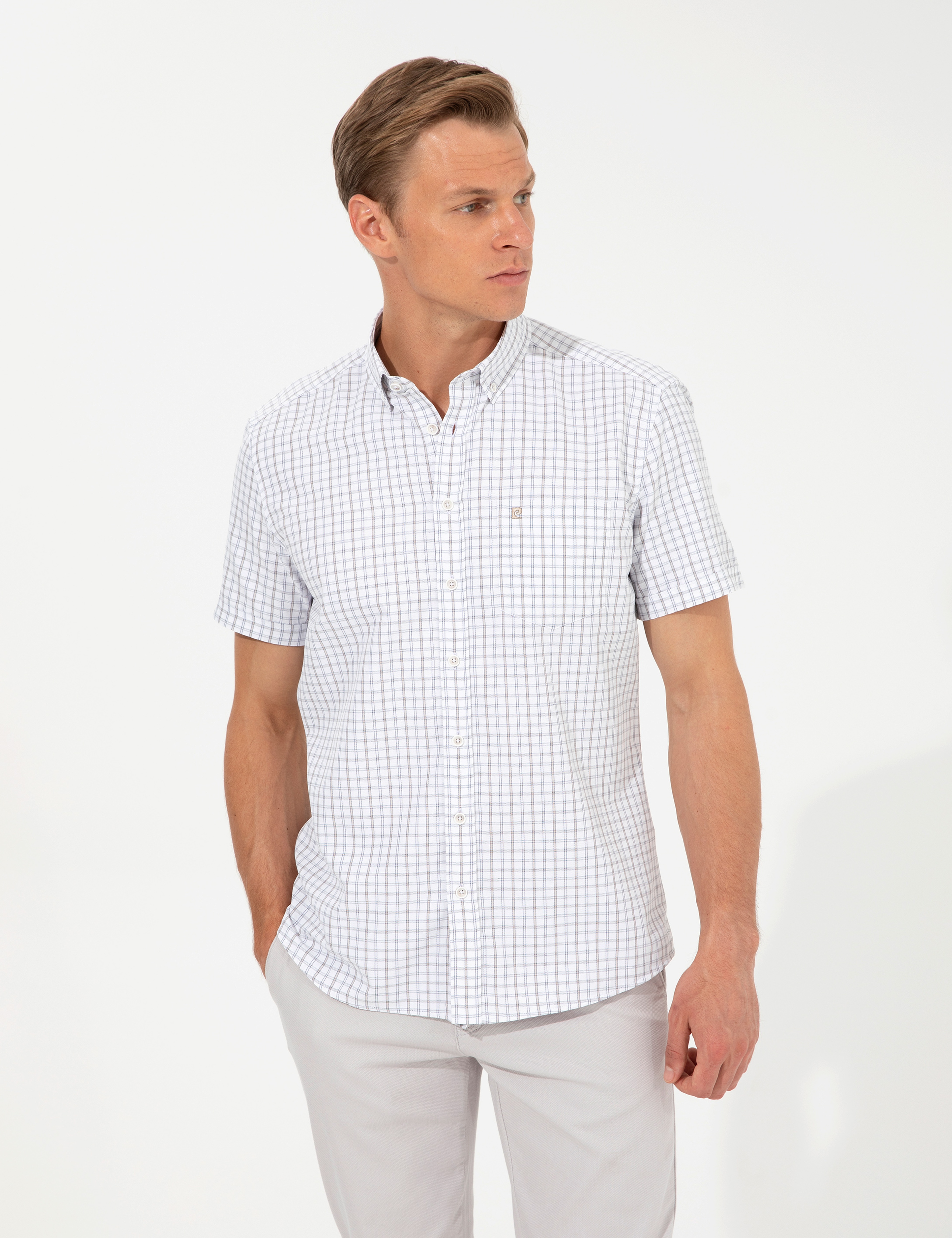 Bej Regular Fit Kısa Kollu Gömlek - Image 1