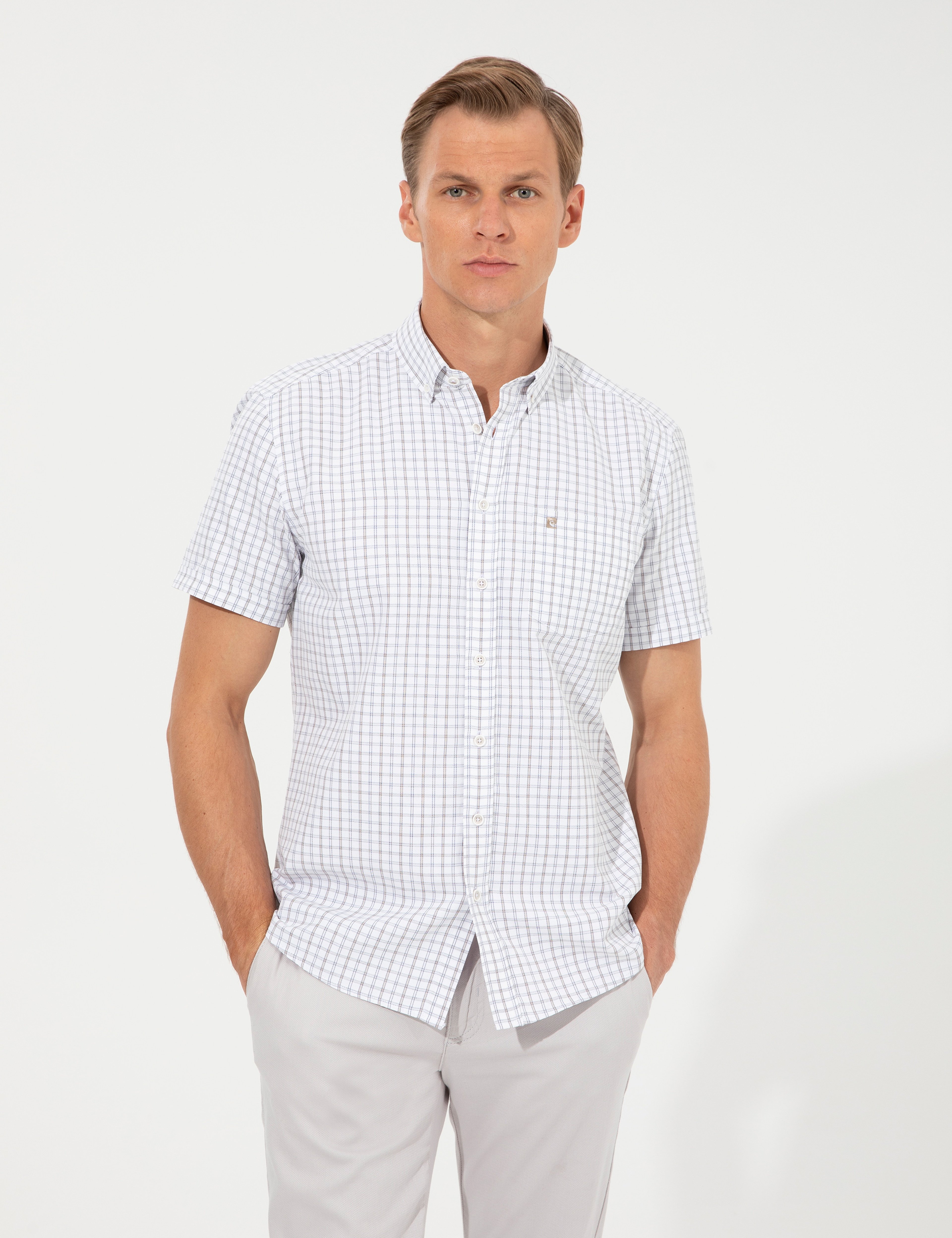 Bej Regular Fit Kısa Kollu Gömlek - Image 3