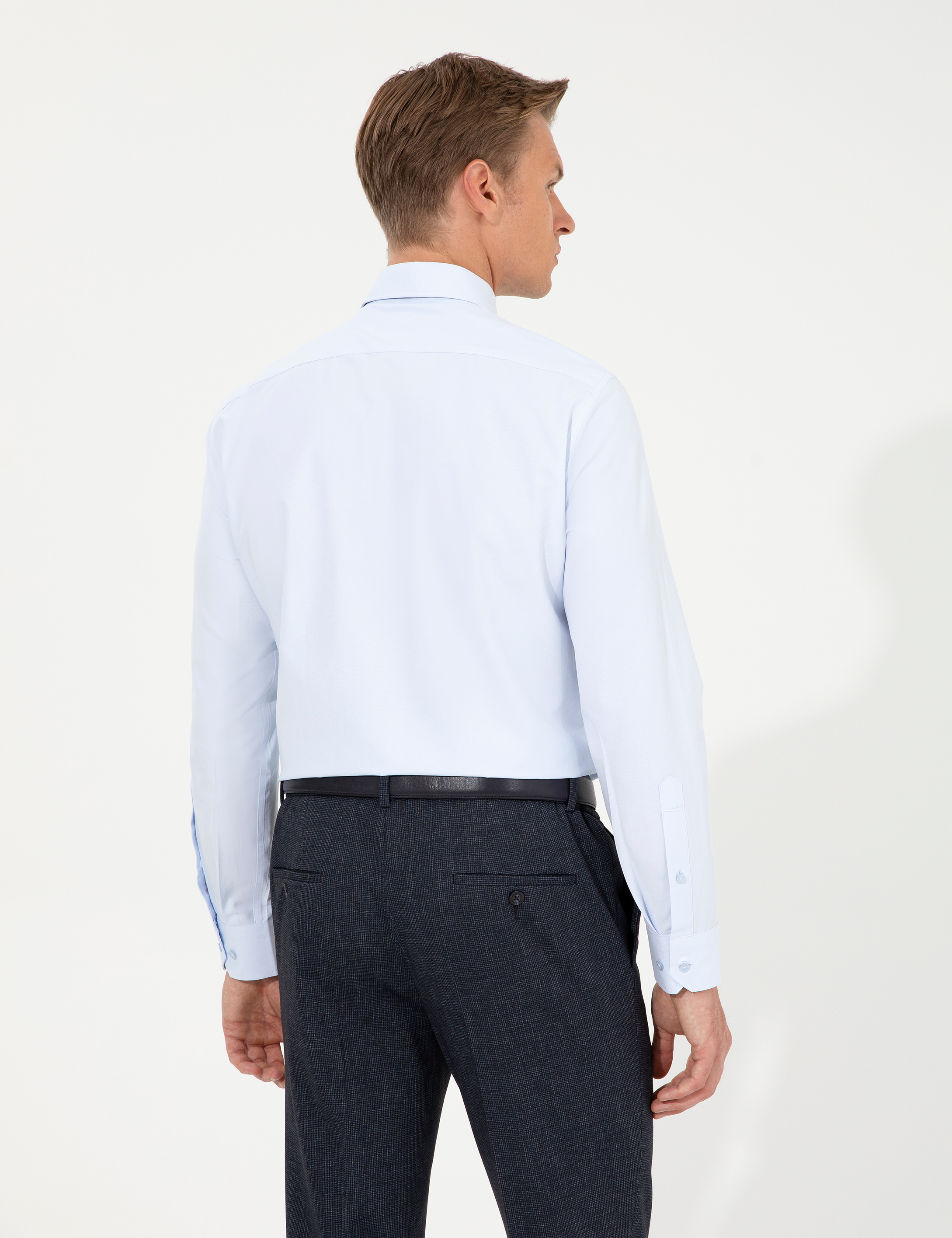 Açık Mavi Regular Fit Uzun Kollu Klasik Gömlek - Image 5
