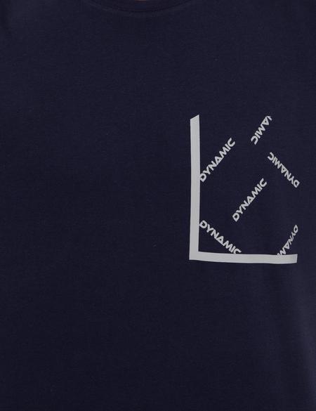 Lacivert Comfort Fit Dynamic Baskılı Bisiklet Yaka Tişört - 50253506003