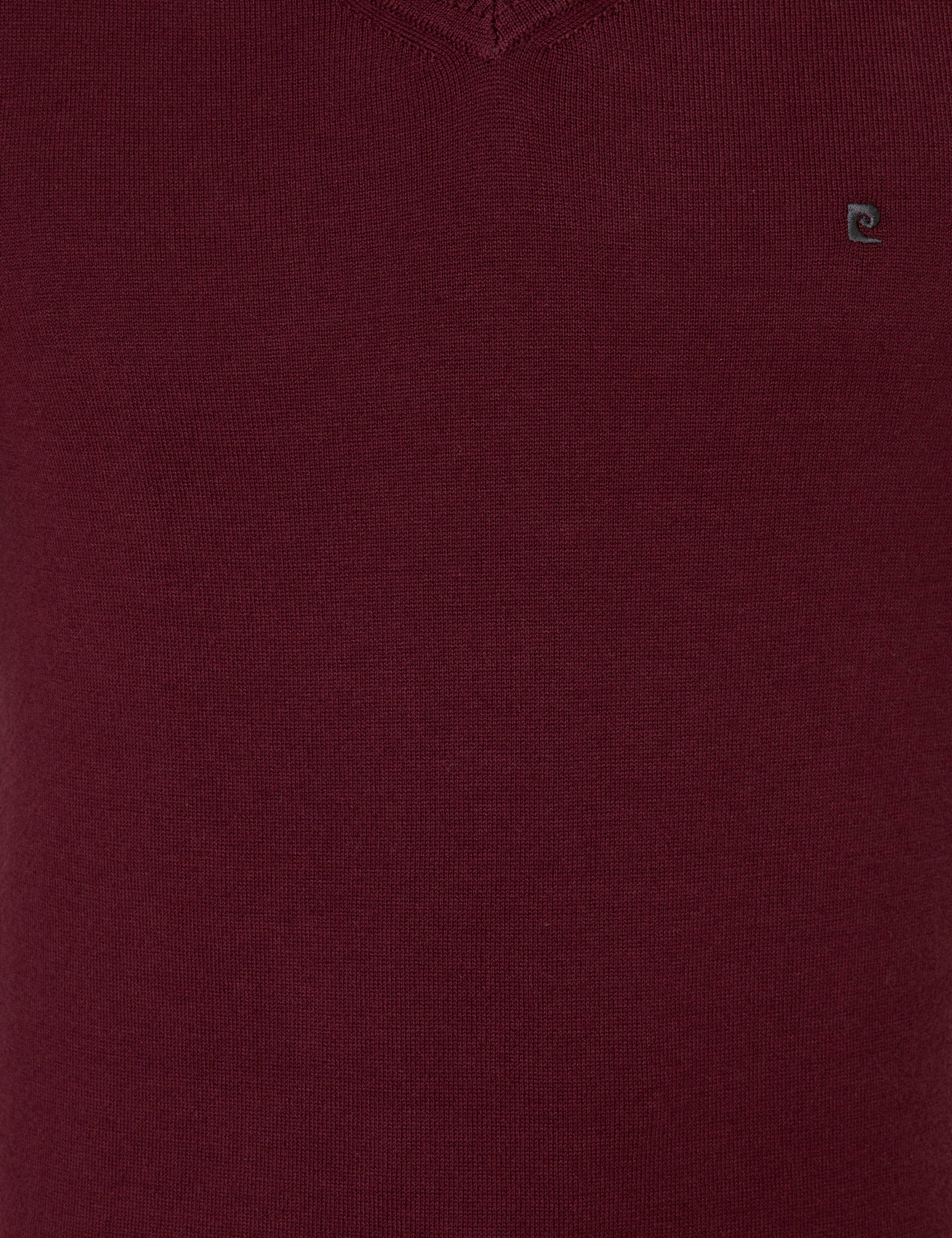 Bordo Slim Fit V Yaka Basic Triko Kazak