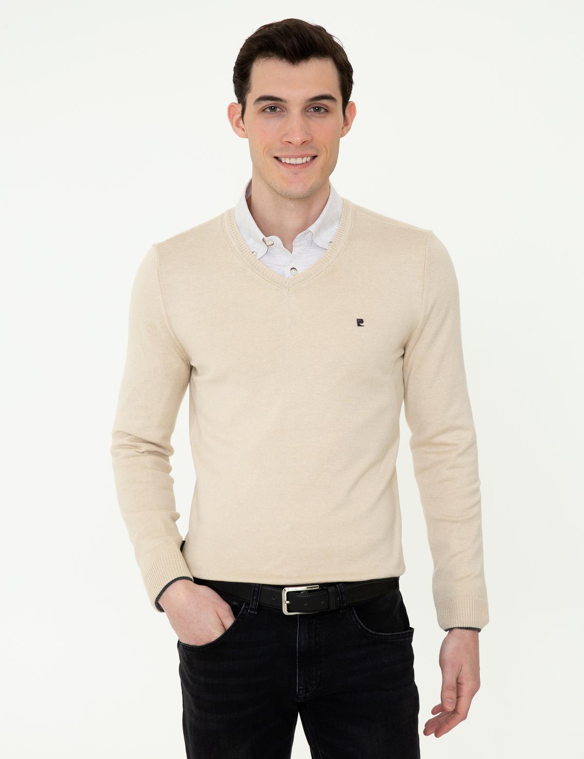 Taş Slim Fit V Yaka Basic Triko Kazak