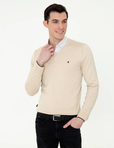 Taş Slim Fit V Yaka Basic Triko Kazak