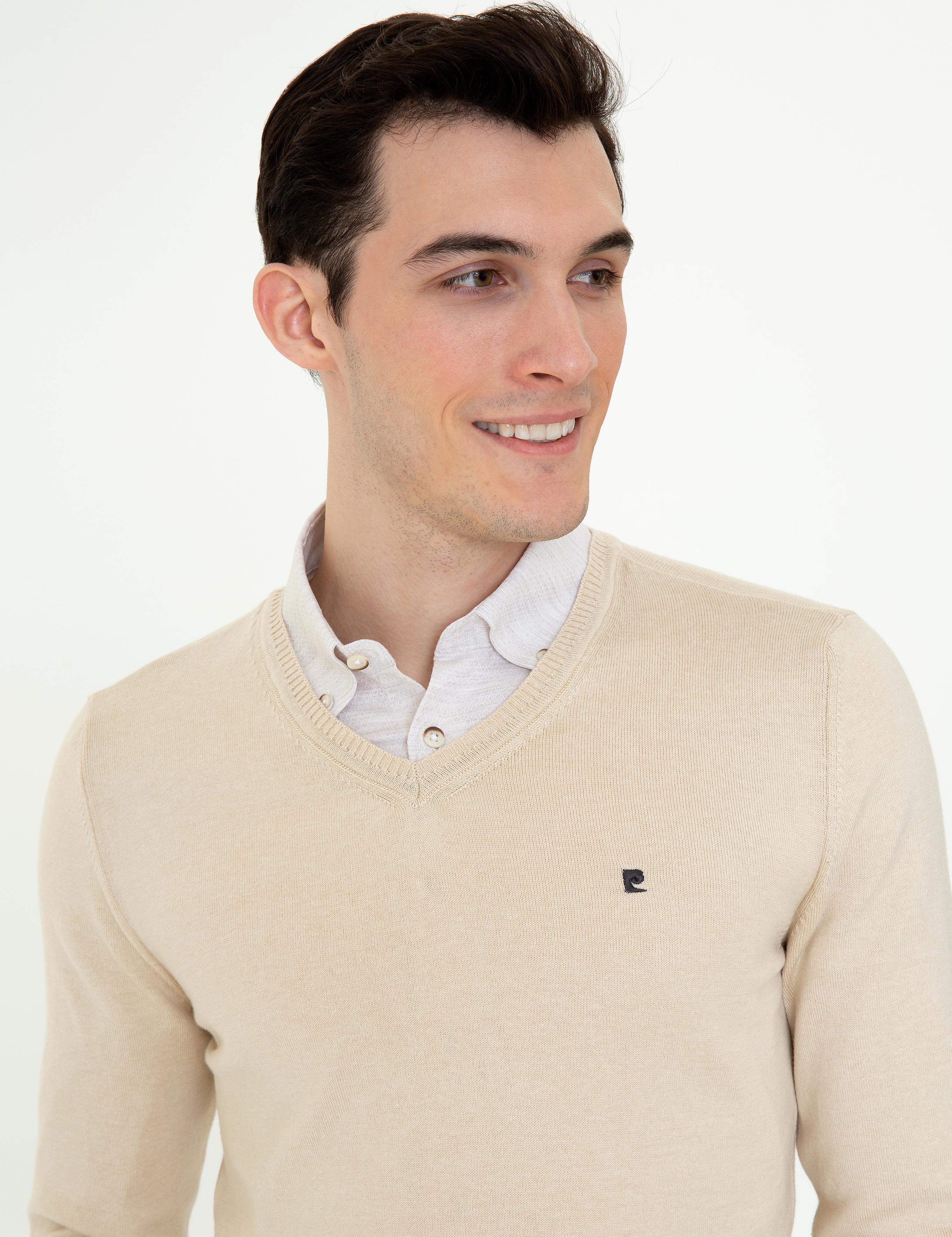 Taş Slim Fit V Yaka Basic Triko Kazak